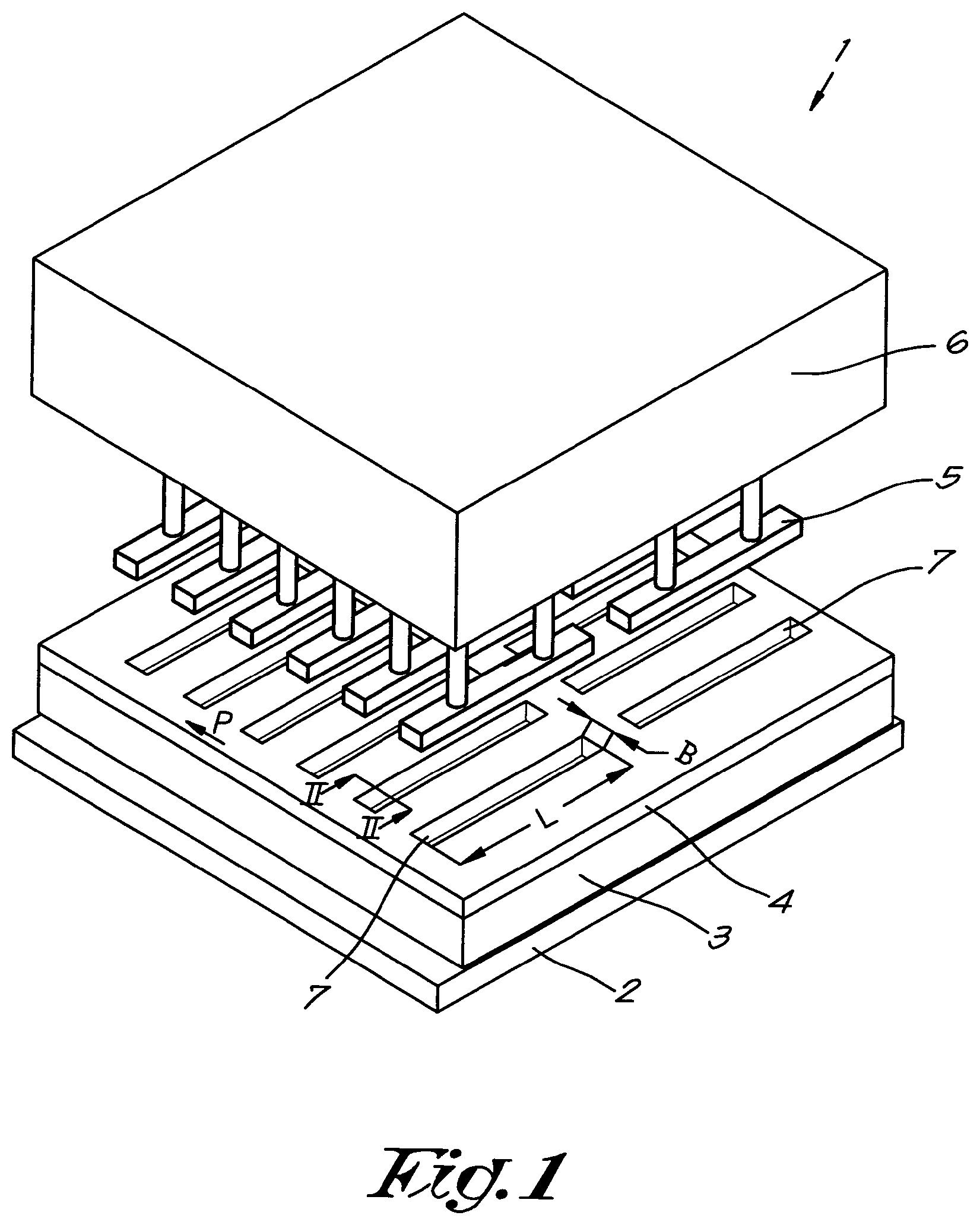 Patent US11780114 Figure 1 – Device for pressing a non-hardened concrete composition and method for the manufacture of concrete articles