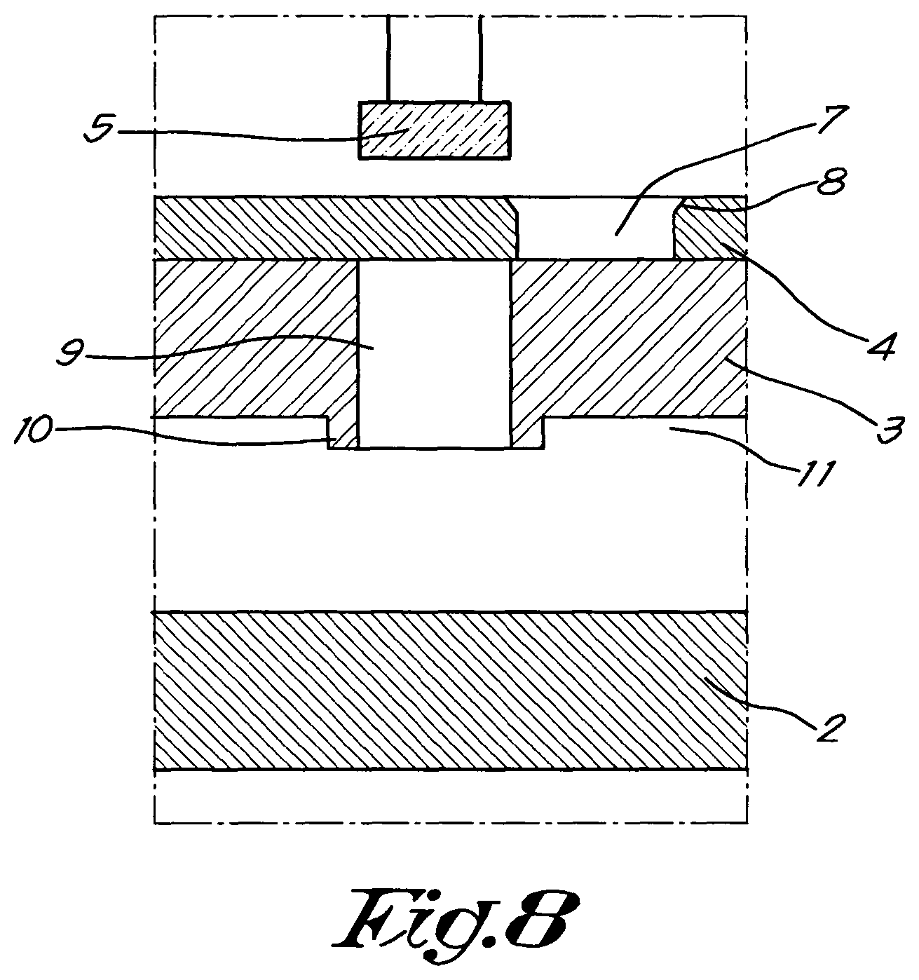 Patent US11780114 Figure 5 – Device for pressing a non-hardened concrete composition and method for the manufacture of concrete articles