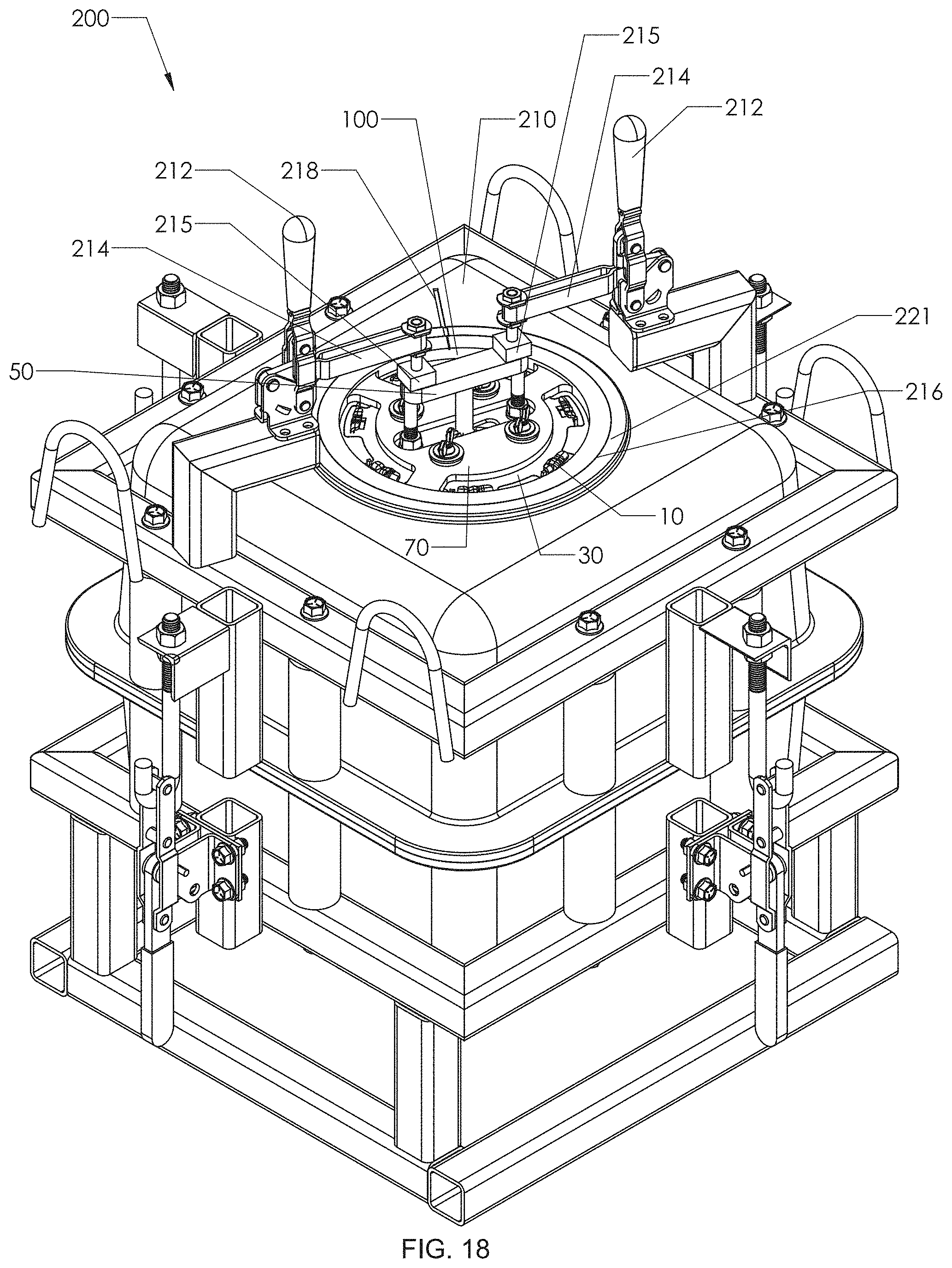 Patent US11780121 Figure 18 – Method and fixture for molding a tank with an embedded ring