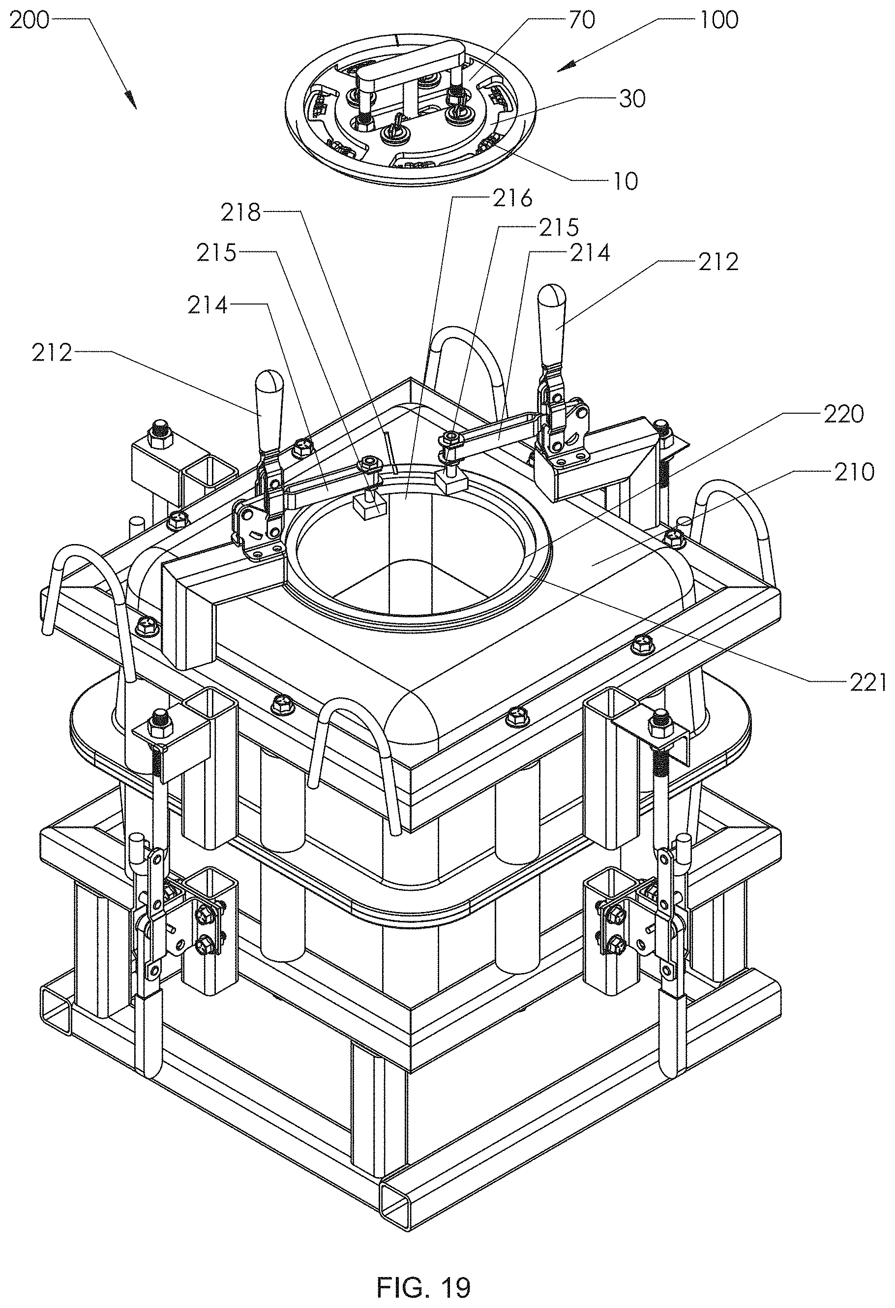 Patent US11780121 Figure 19 – Method and fixture for molding a tank with an embedded ring