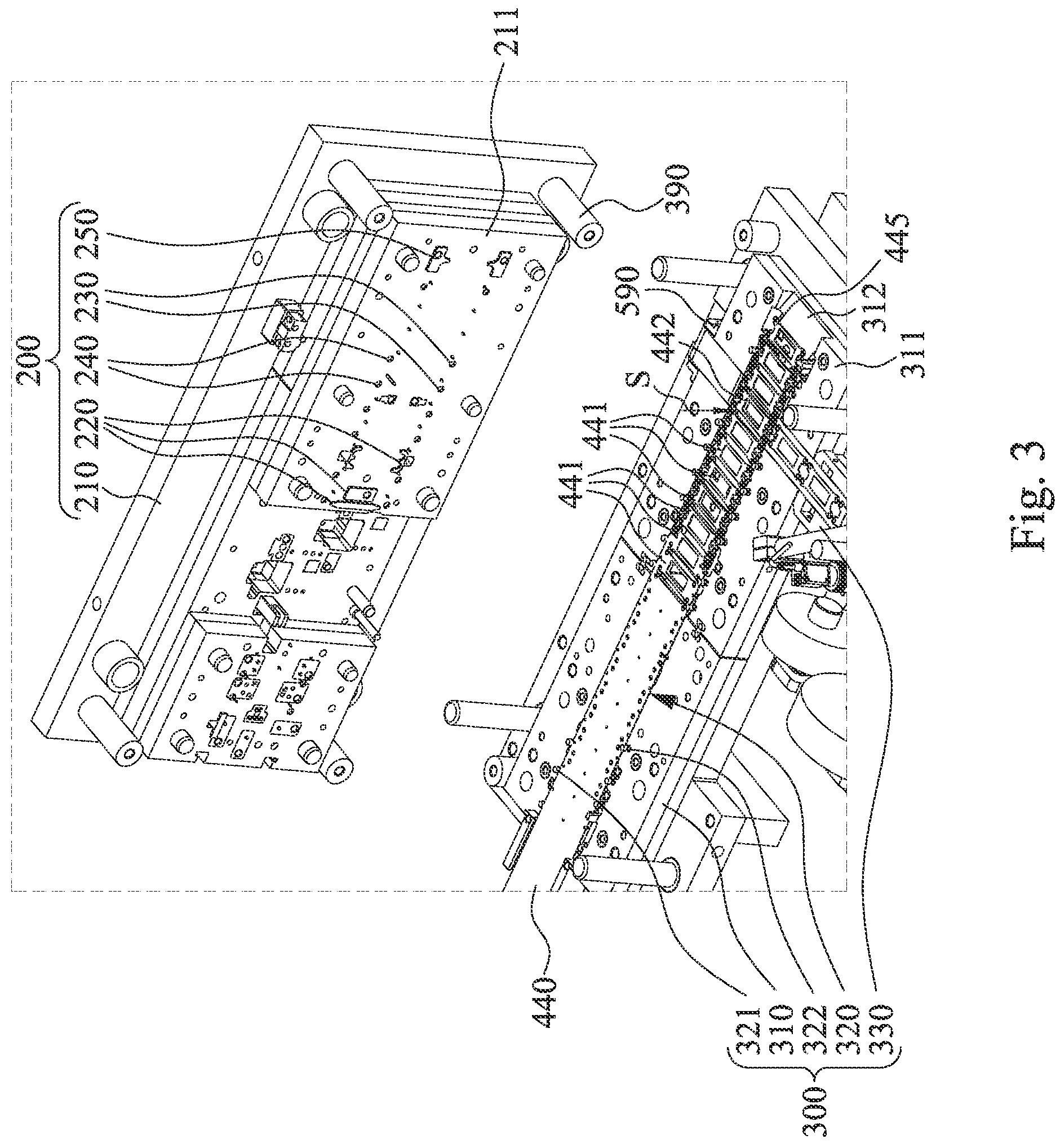 Patent US11780125 Figure 3 – Composite automatic production equipment for in-mold placement process