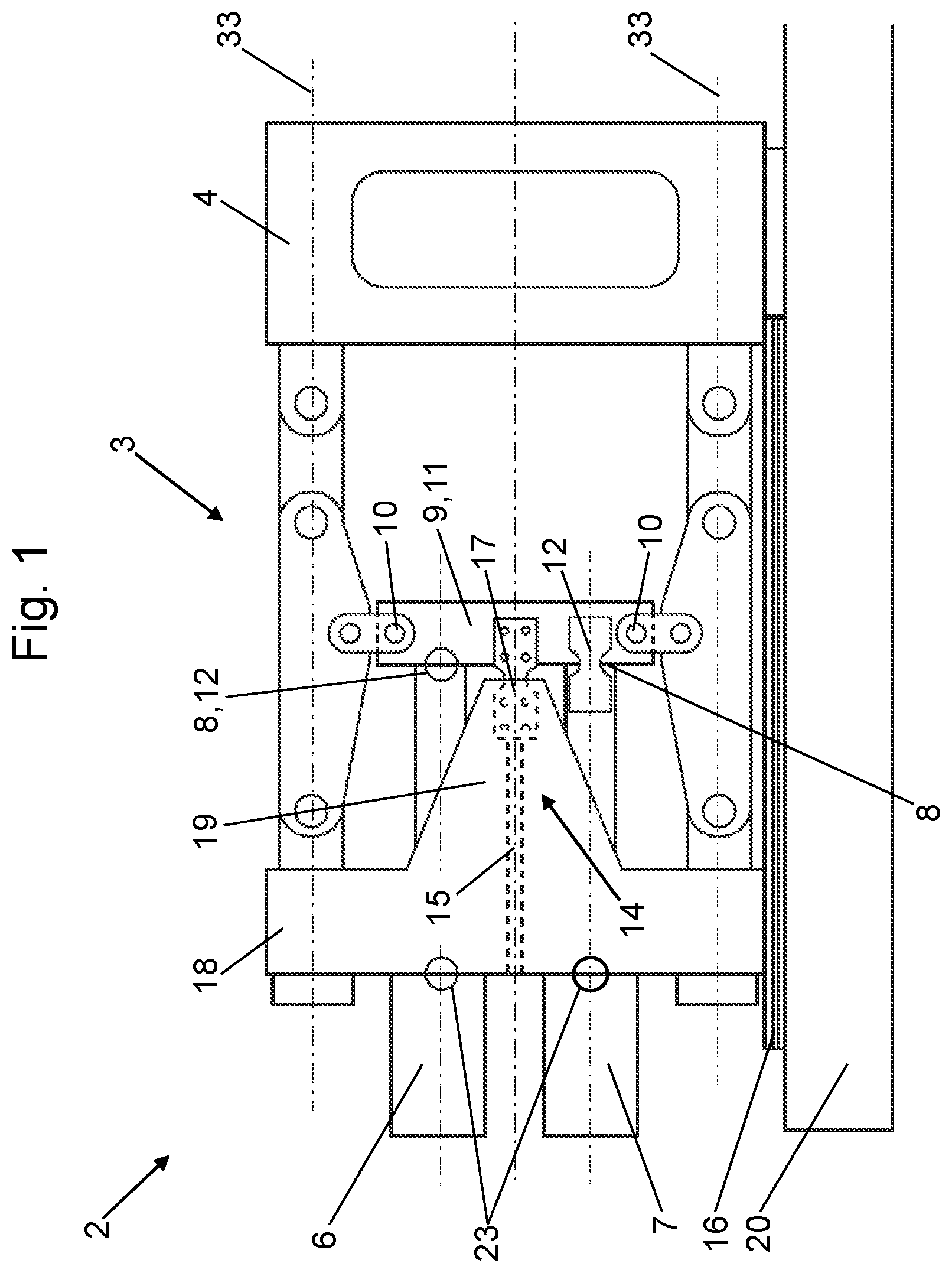Patent US11780138 Figure 1 – Clamping unit for a moulding machine and moulding machine comprising such a clamping unit