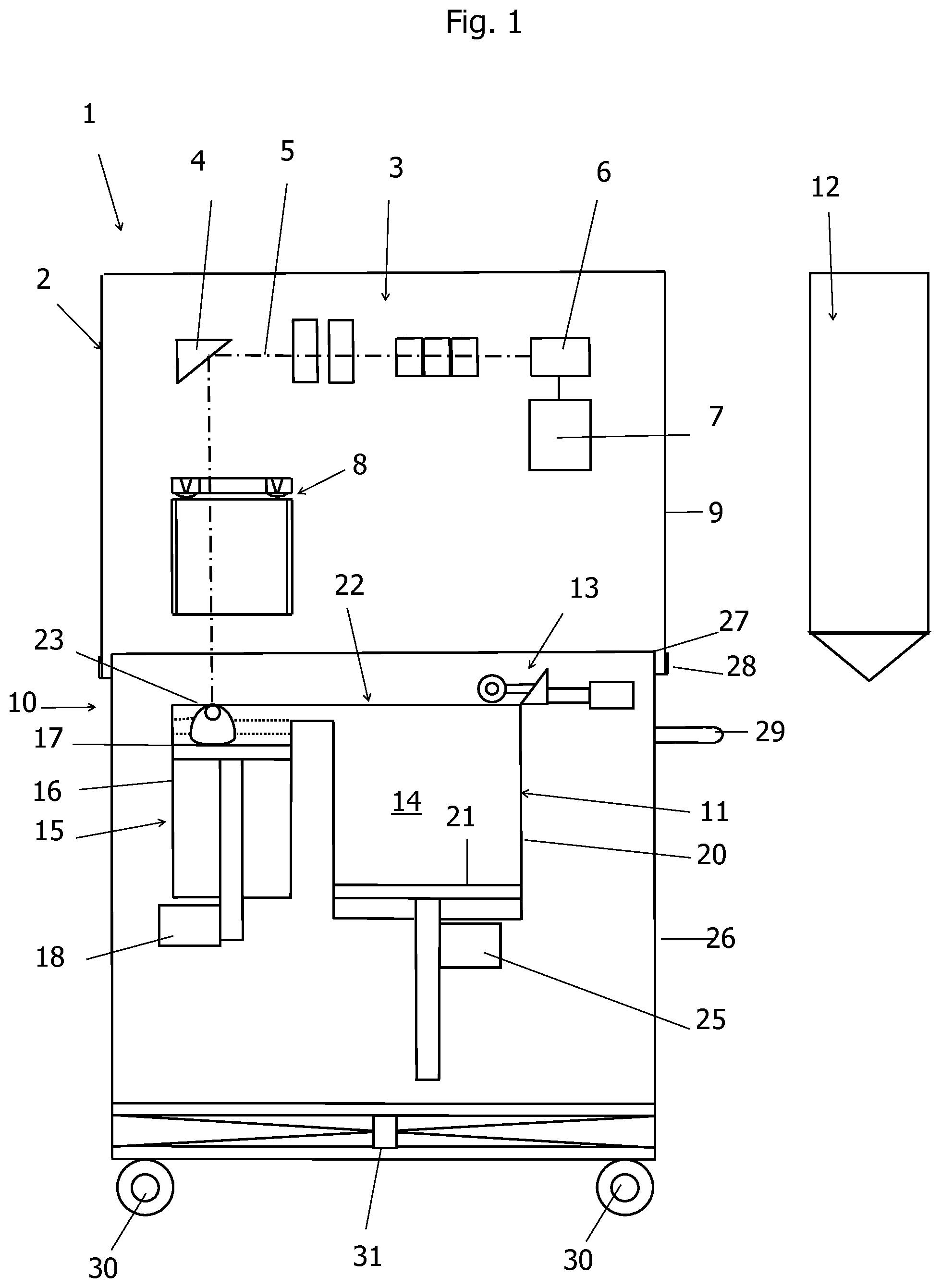 Patent US11780165 Figure 1 – Additive manufacturing device comprising a replaceable raw material processing unit