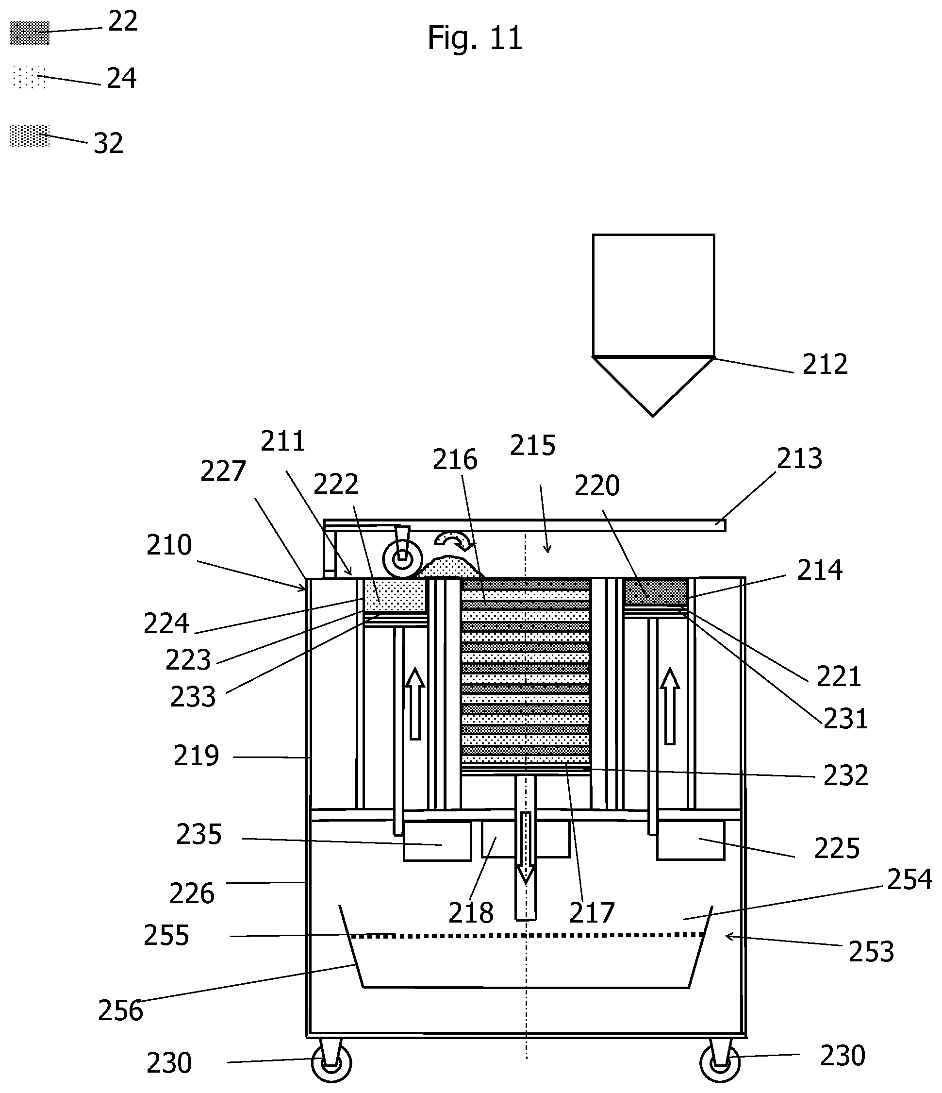 Patent US11780165 Figure 7 – Additive manufacturing device comprising a replaceable raw material processing unit