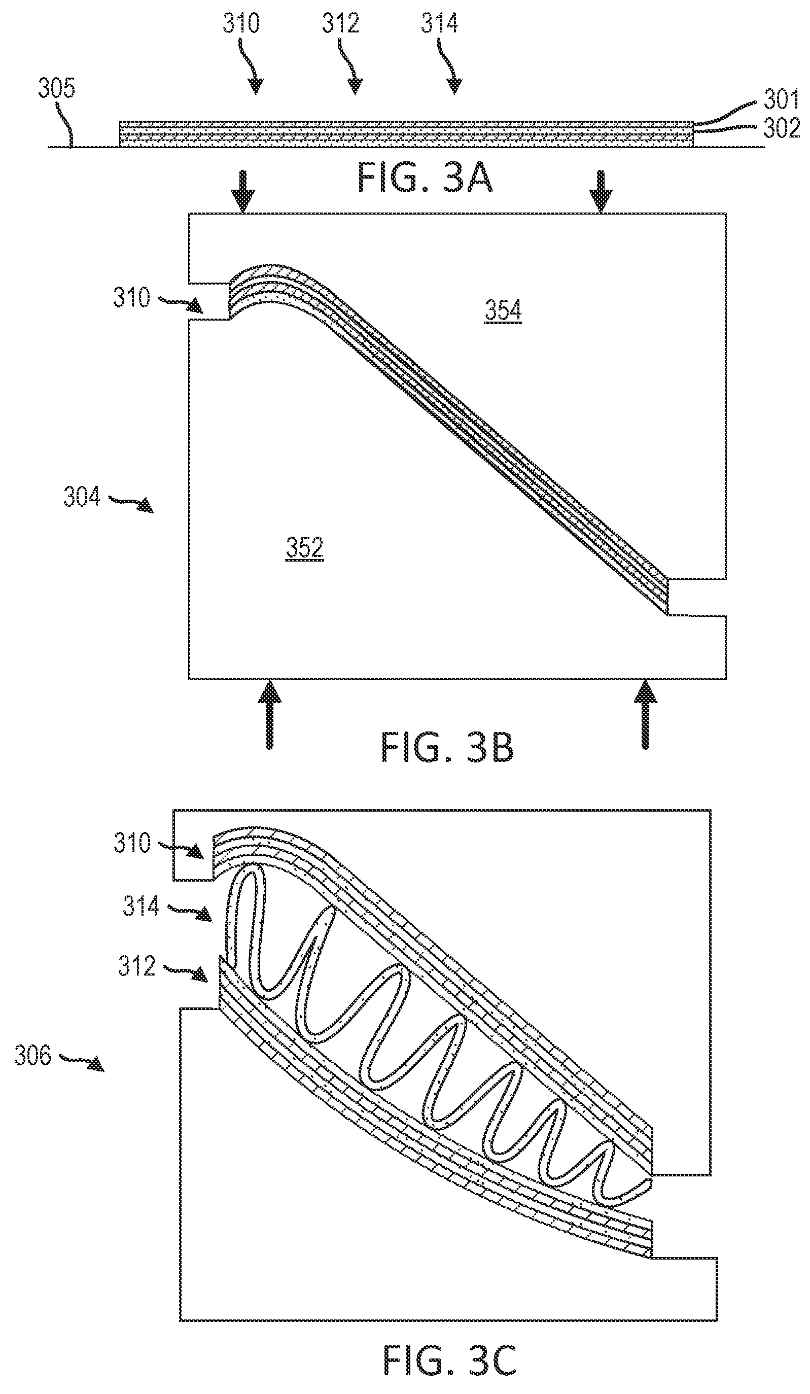 Patent US11780179 Figure 3 – Thermoplastic composite panel with corrugated peaks and troughs stiffening systems and methods