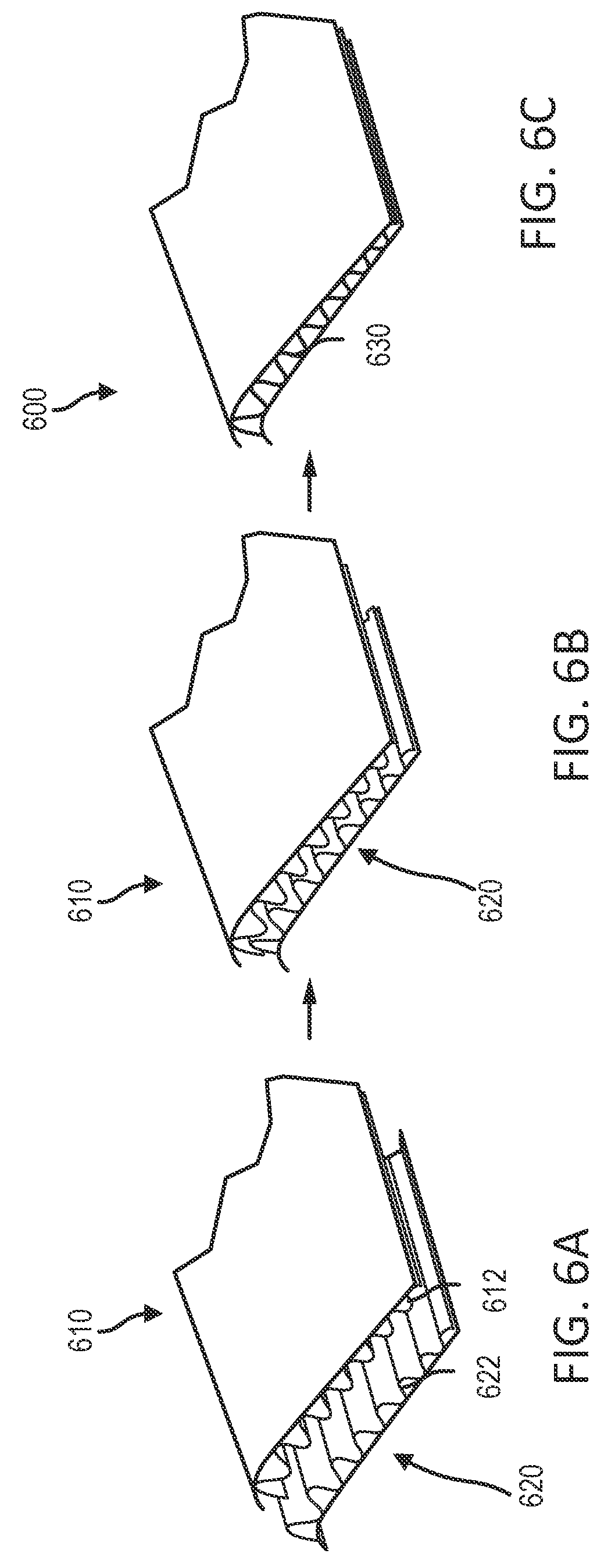 Patent US11780179 Figure 6 – Thermoplastic composite panel with corrugated peaks and troughs stiffening systems and methods