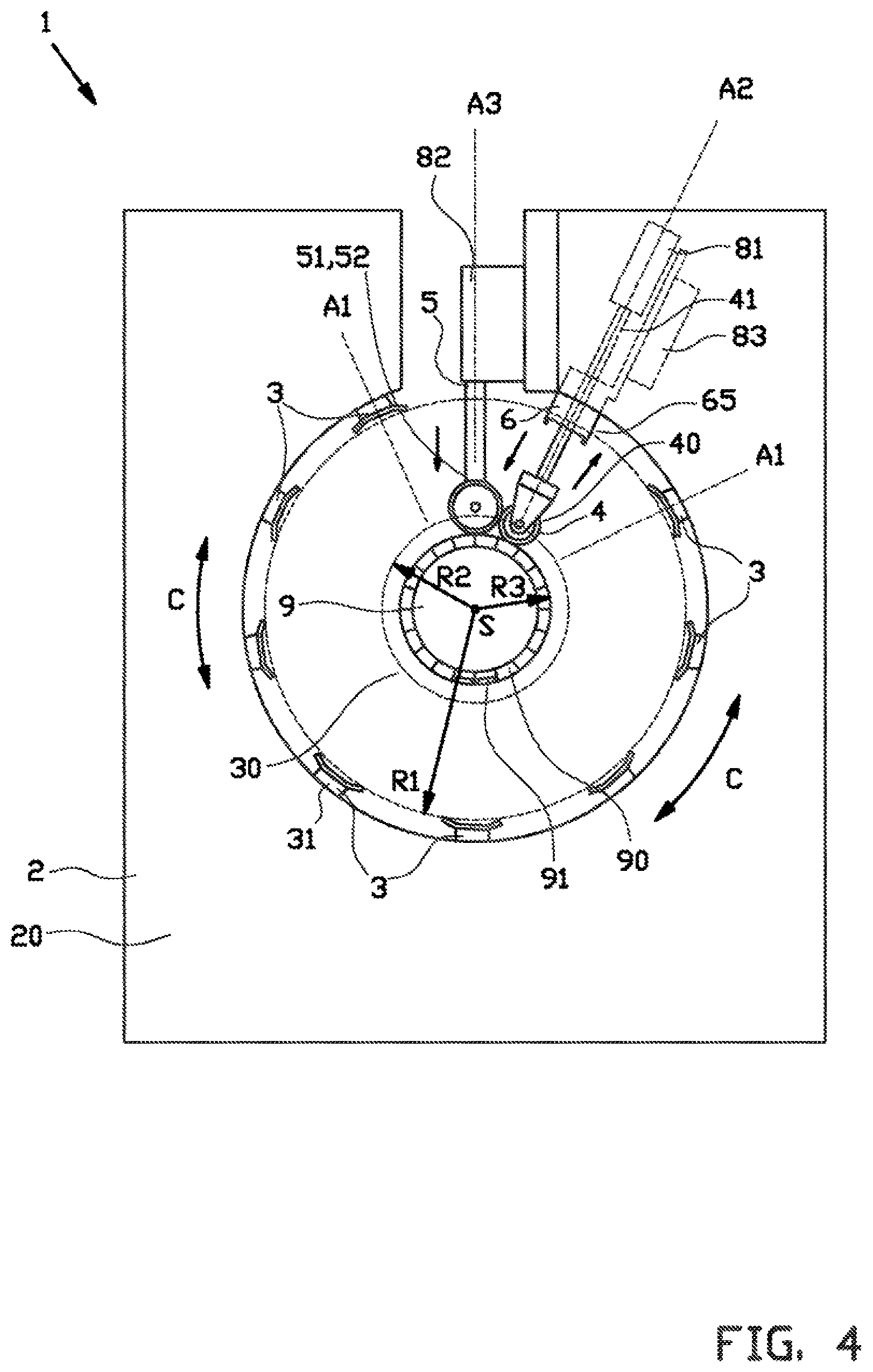 Patent US11780187 Figure 4 – Transfer apparatus and method for transferring one or more plies onto a carcass package on a tire building drum