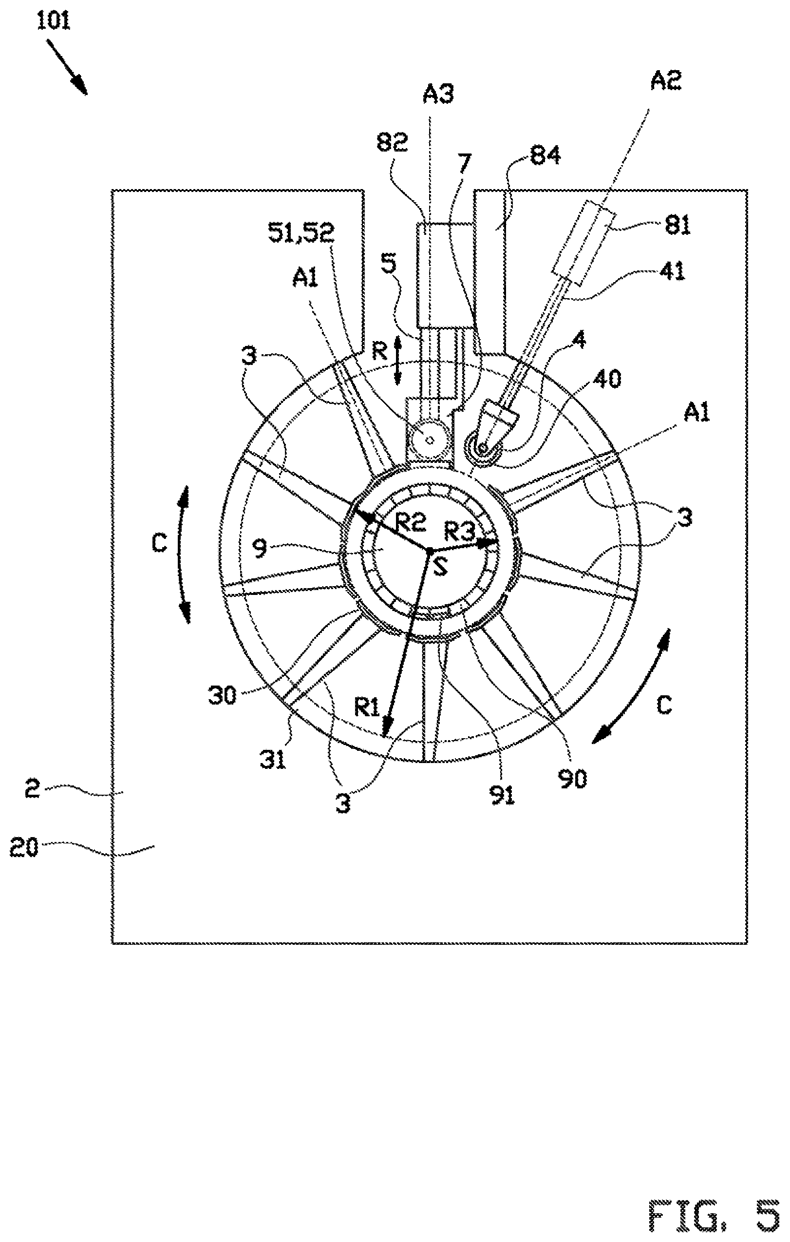 Patent US11780187 Figure 5 – Transfer apparatus and method for transferring one or more plies onto a carcass package on a tire building drum