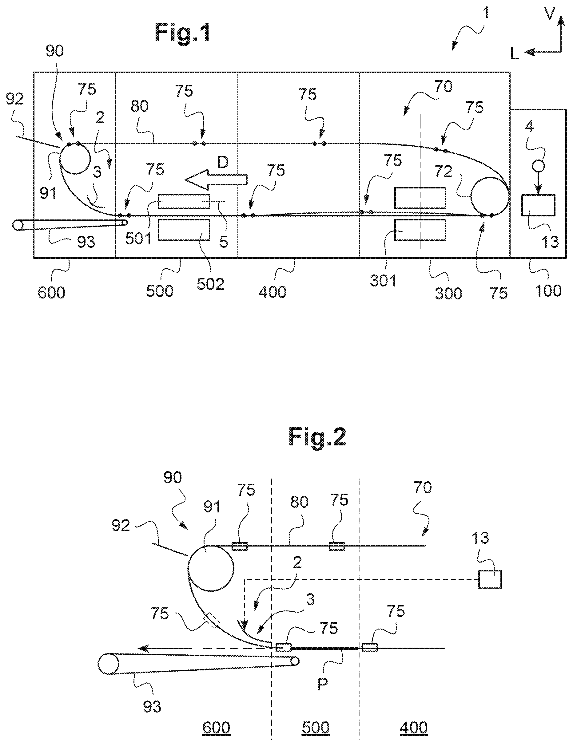 Patent US11780195 Figure 1 – Device and method for ejecting exposure samples, discharge station and machine for processing sheet-shaped elements