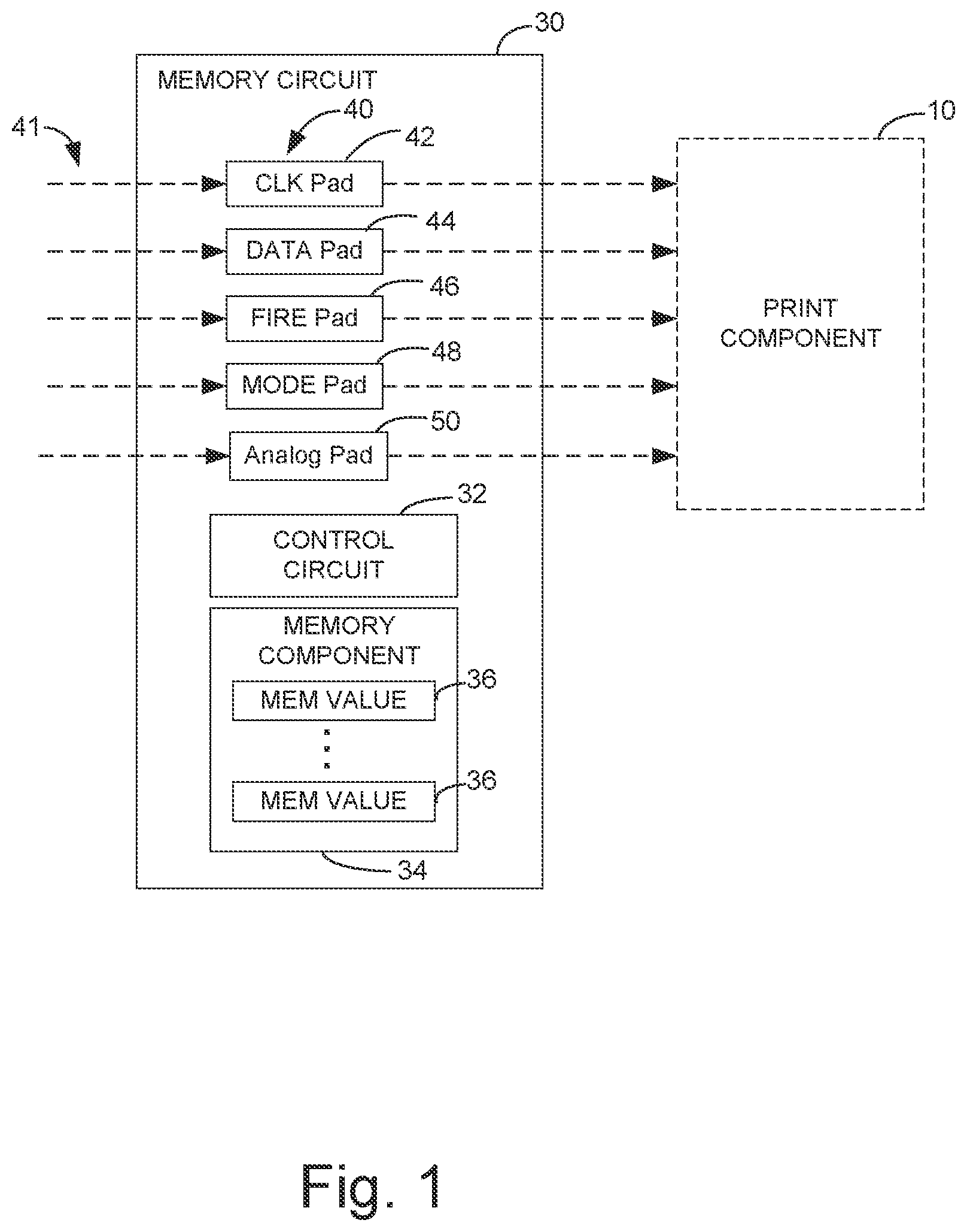 Patent US11780222 — Print component with memory circuit — Figure 1