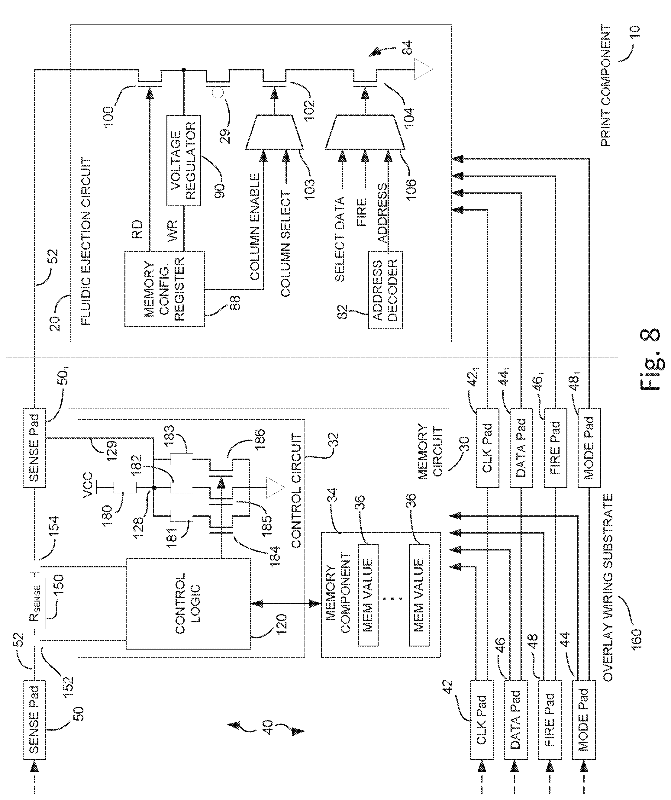 Patent US11780222 Figure 8 – Print component with memory circuit