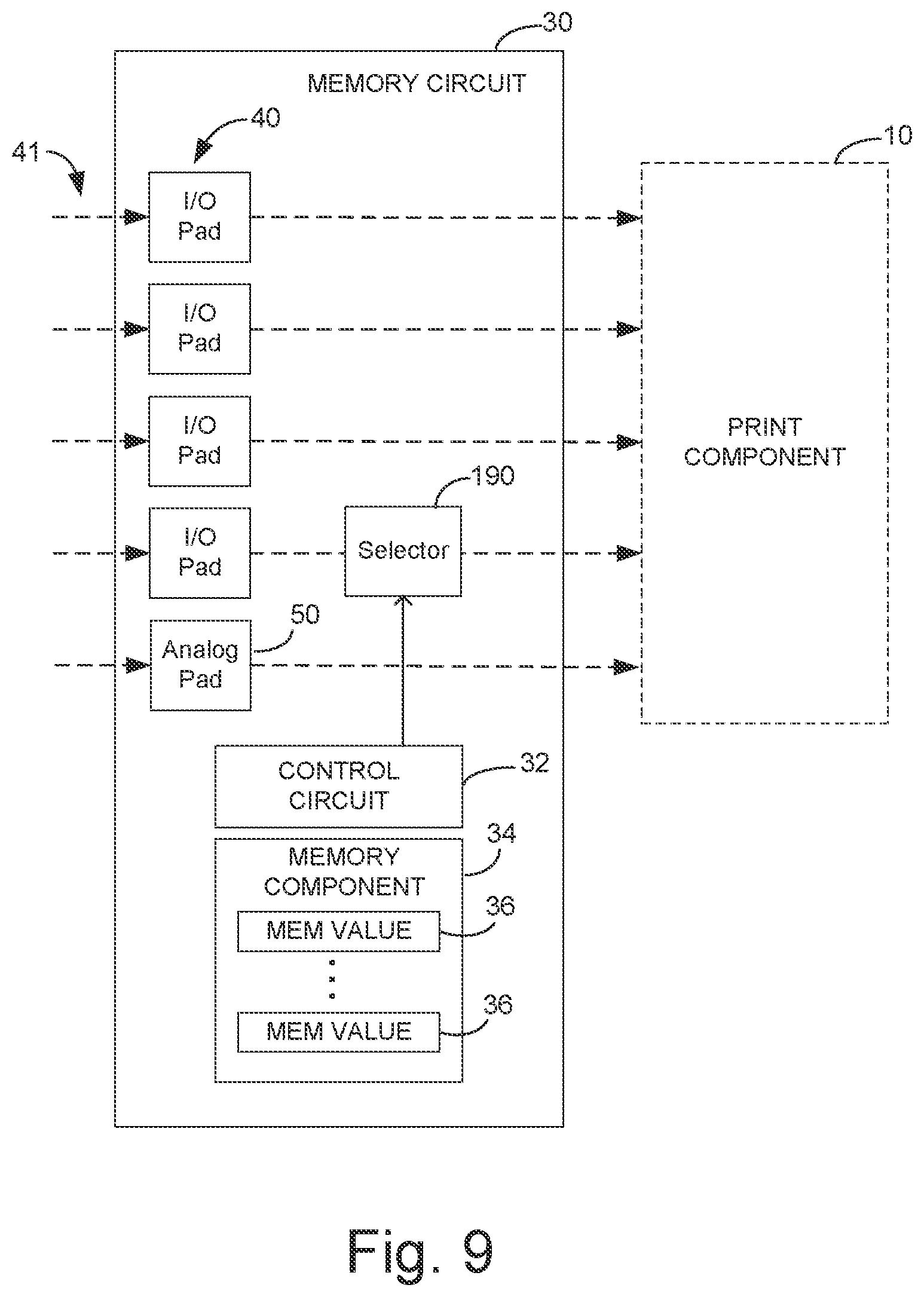 Patent US11780222 Figure 9 – Print component with memory circuit