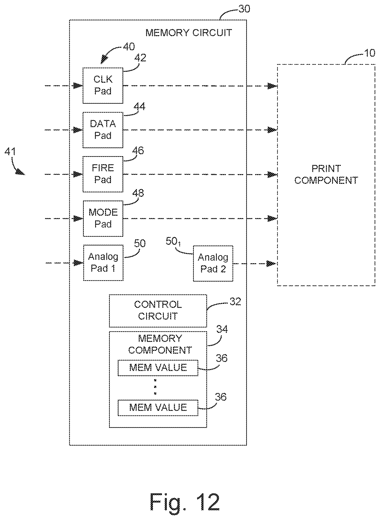 Patent US11780222 Figure 12 – Print component with memory circuit