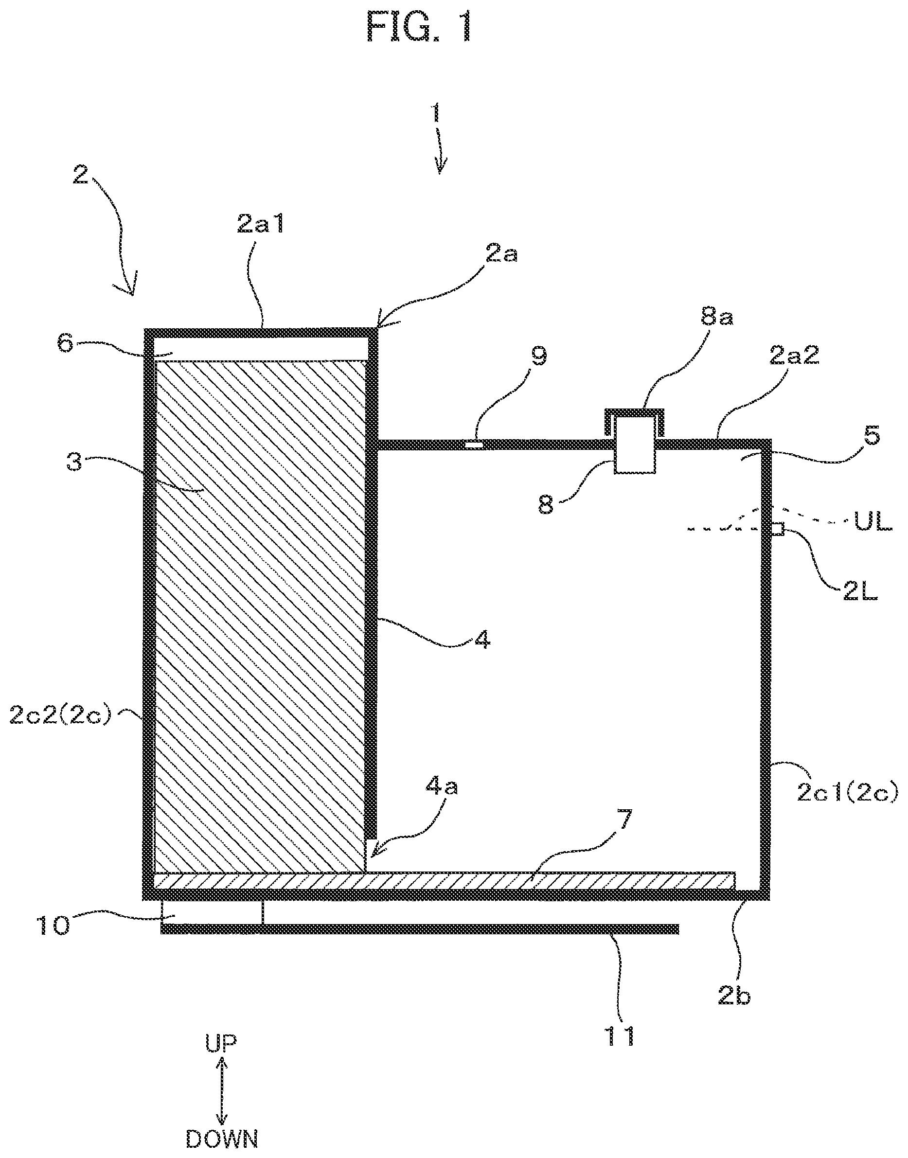 Patent US11780235 Figure 1 – Replenishable liquid storage tank including backpressure application member, and image-forming apparatus provided with the same