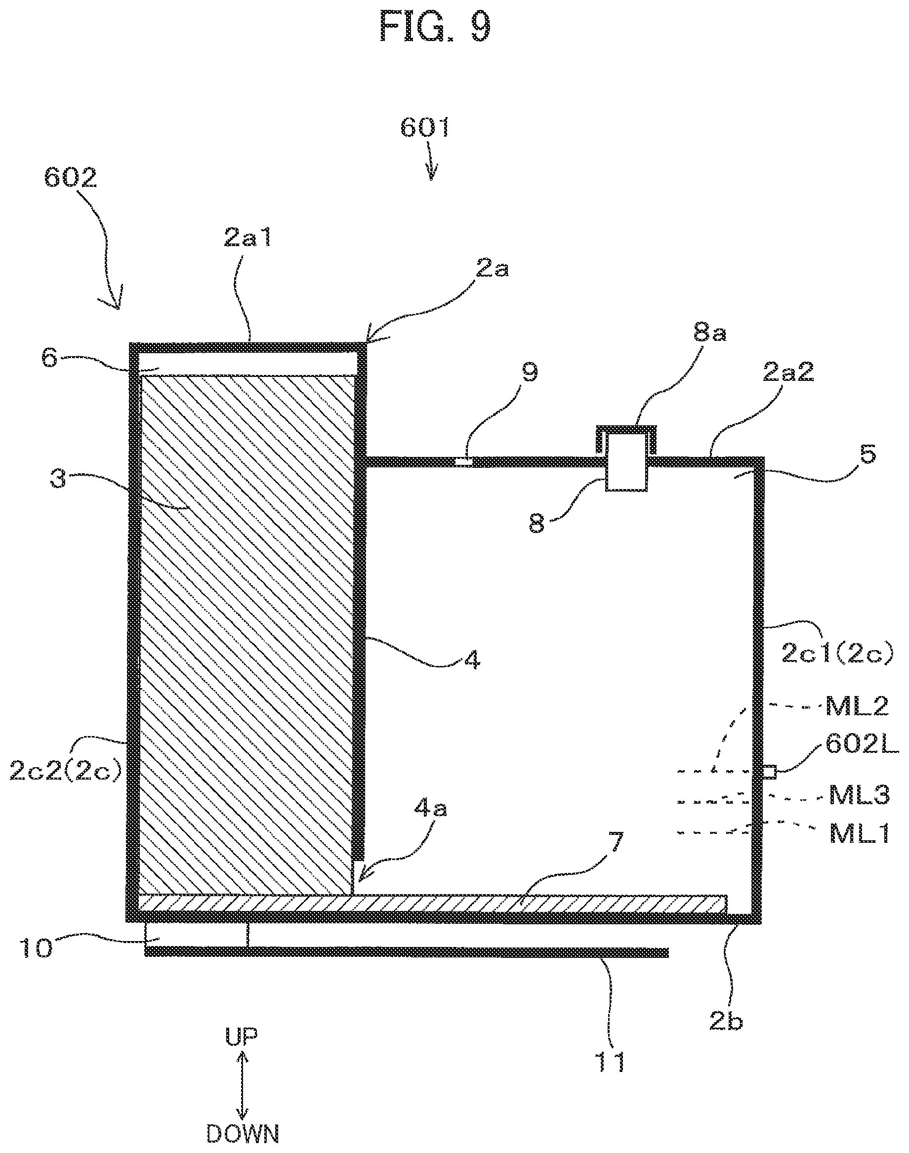 Patent US11780235 Figure 9 – Replenishable liquid storage tank including backpressure application member, and image-forming apparatus provided with the same