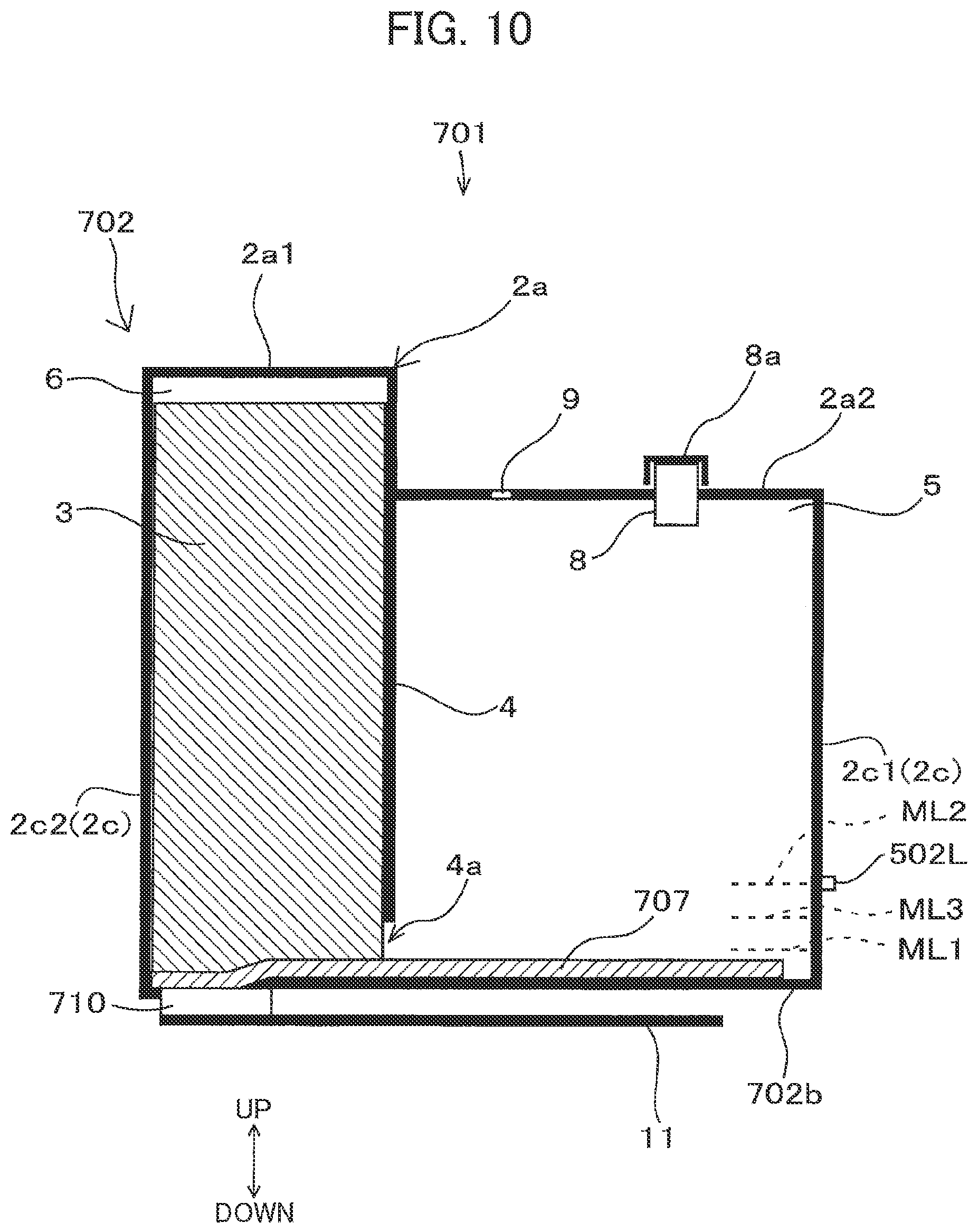 Patent US11780235 Figure 10 – Replenishable liquid storage tank including backpressure application member, and image-forming apparatus provided with the same