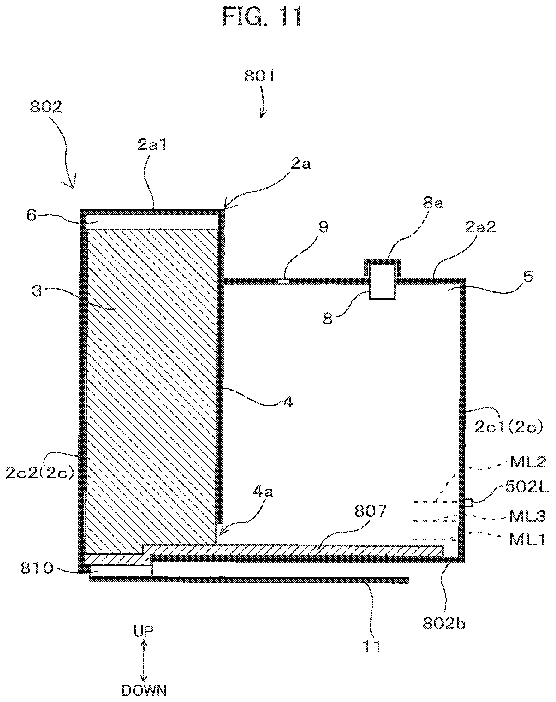 Patent US11780235 Figure 11 – Replenishable liquid storage tank including backpressure application member, and image-forming apparatus provided with the same