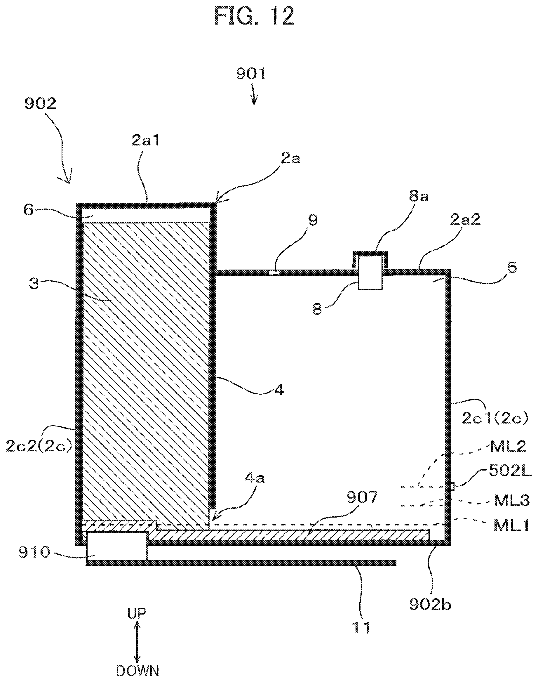 Patent US11780235 Figure 12 – Replenishable liquid storage tank including backpressure application member, and image-forming apparatus provided with the same