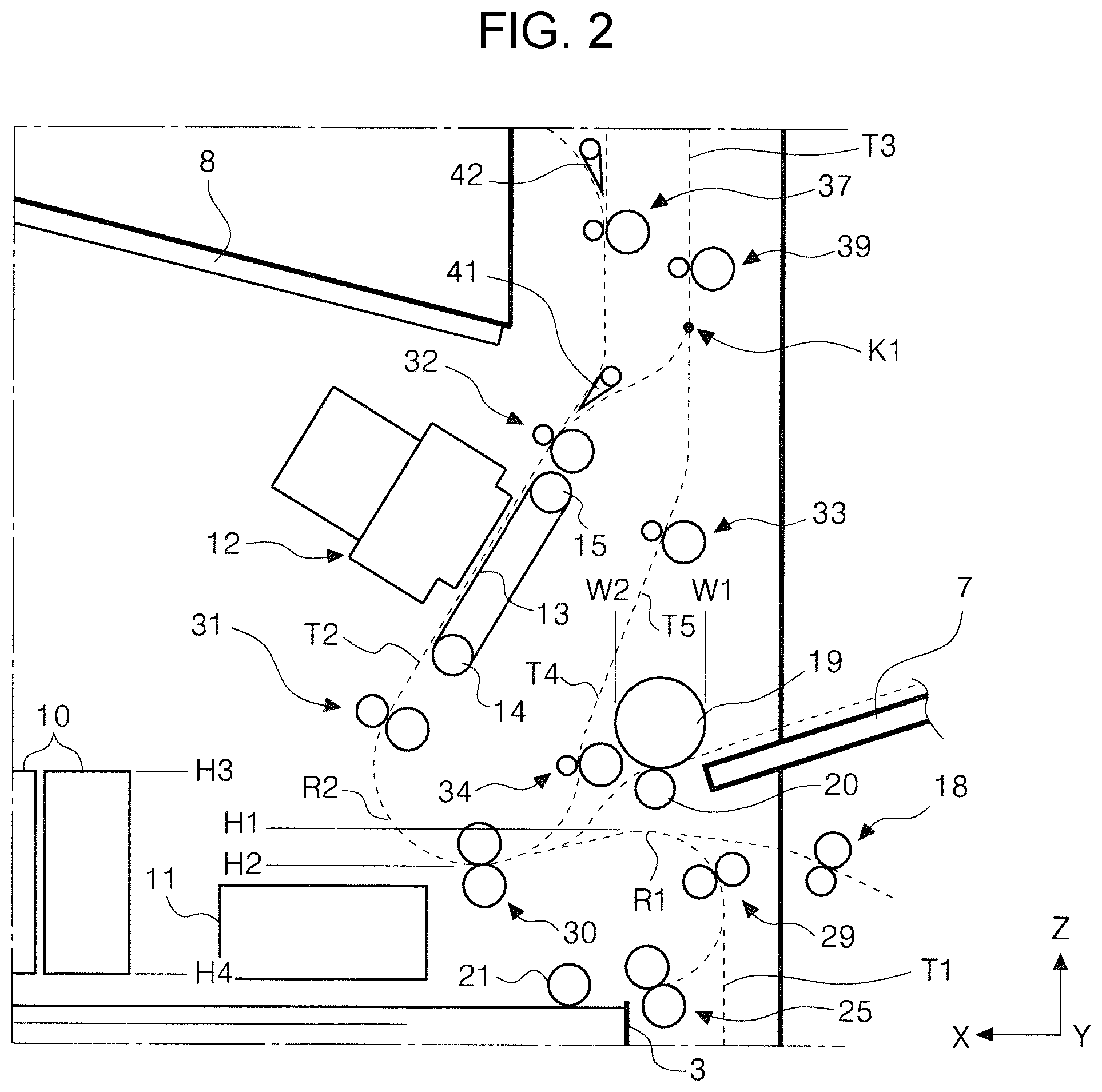 Patent US11780245 Figure 2 – Recording device including a recording-time transport path and reversing path