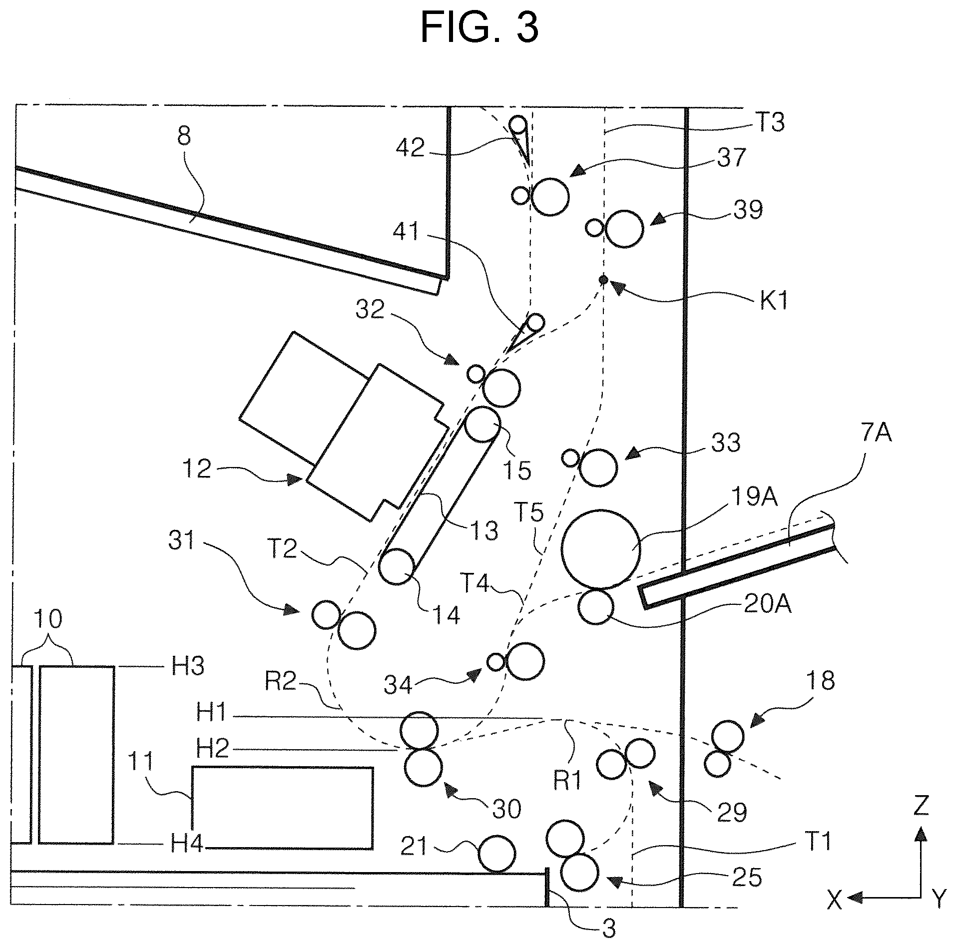 Patent US11780245 Figure 3 – Recording device including a recording-time transport path and reversing path