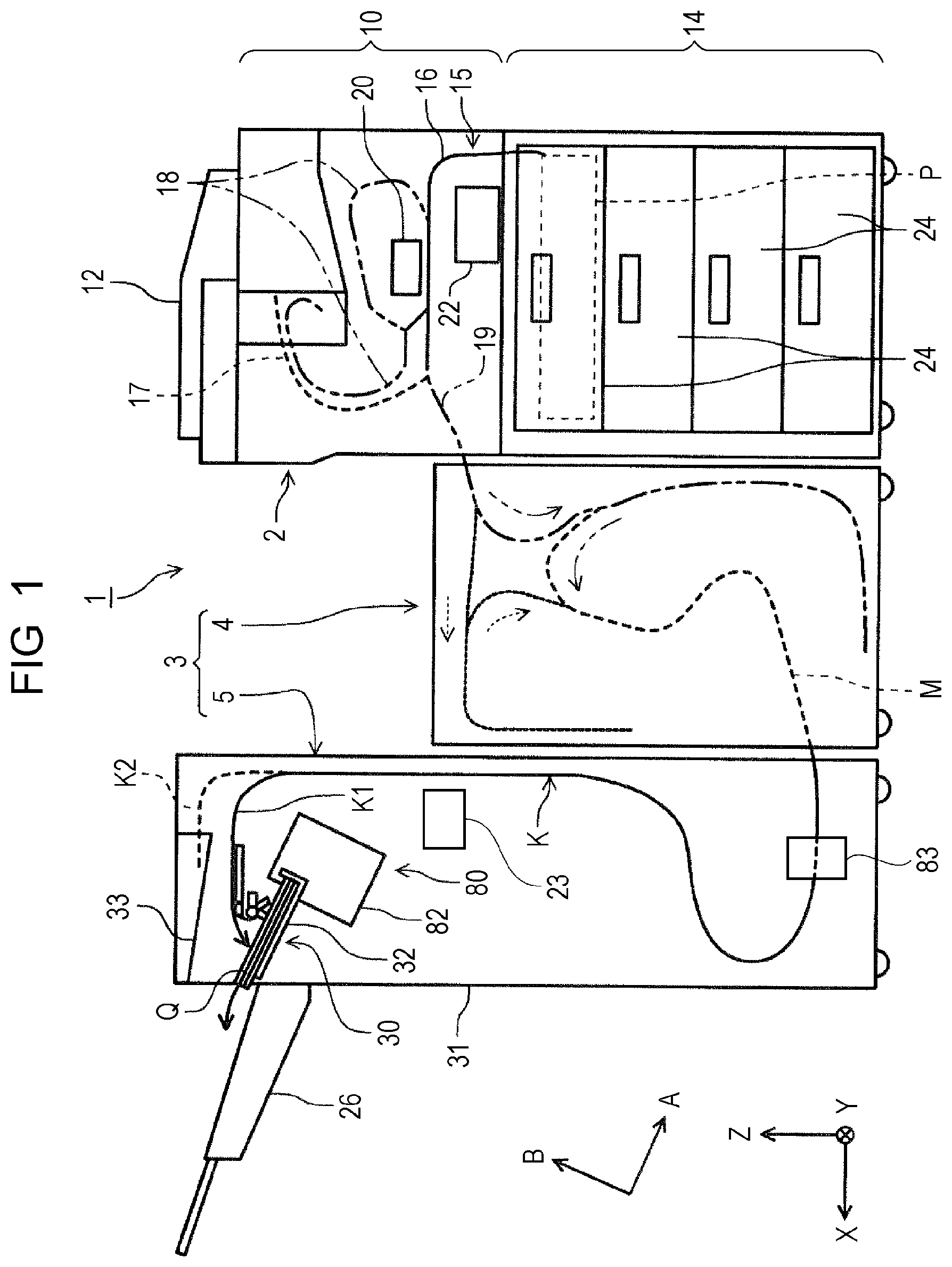Patent US11780246 Figure 1 – Post-processing device and recording system
