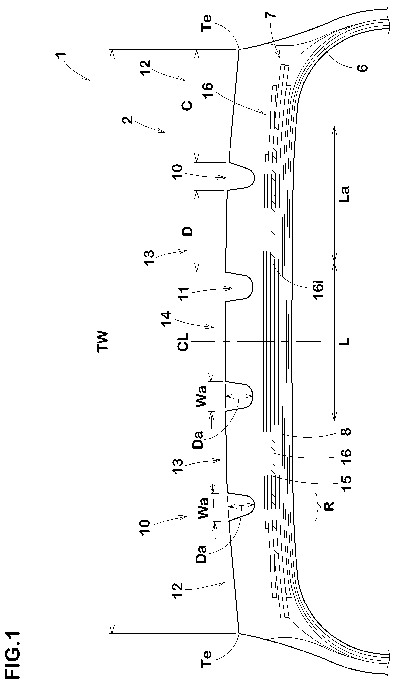 Patent US11780268 Figure 1 – Tyre