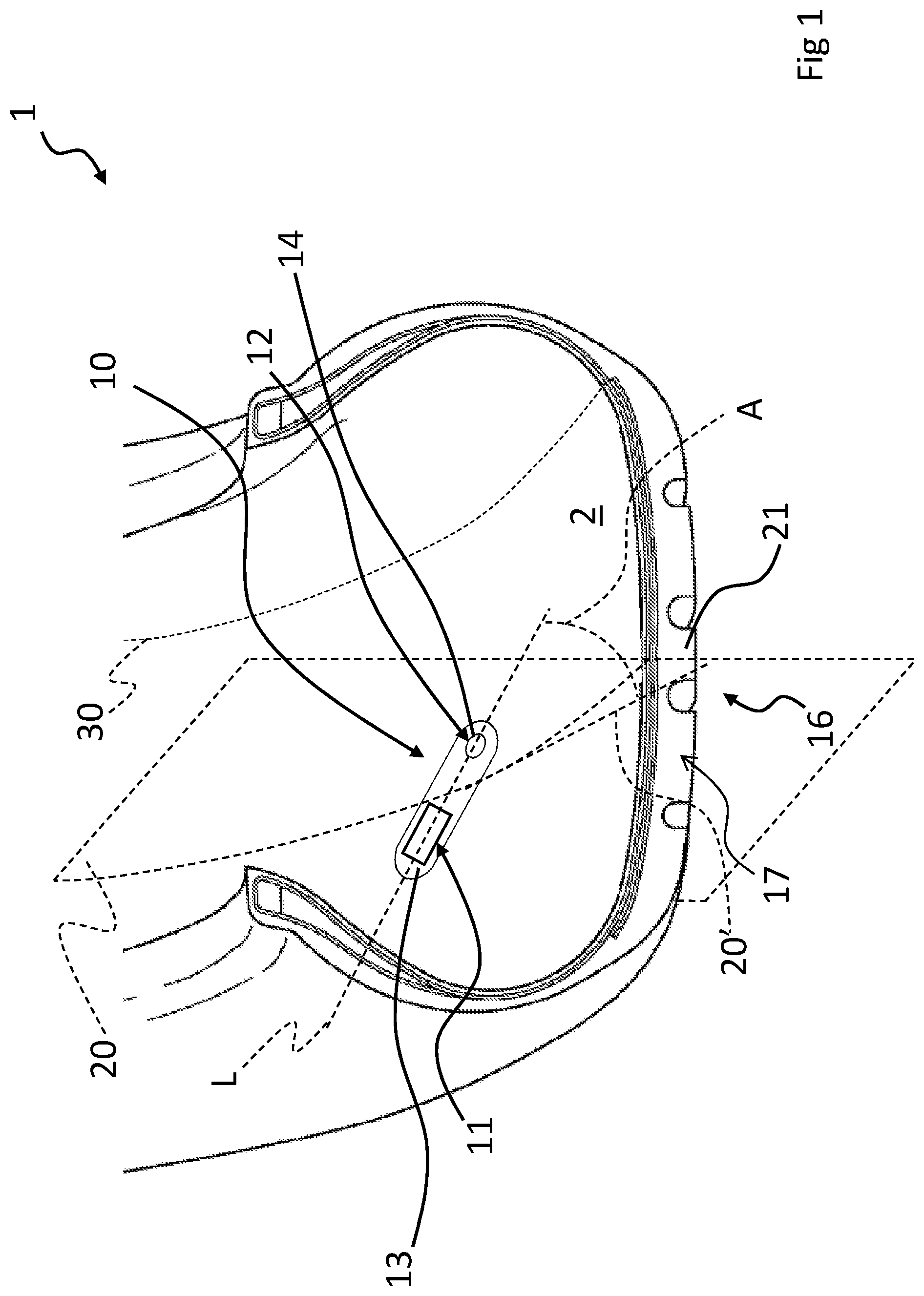 Patent US11780276 Figure 1 – Tyre comprising monitoring device with a flexible support
