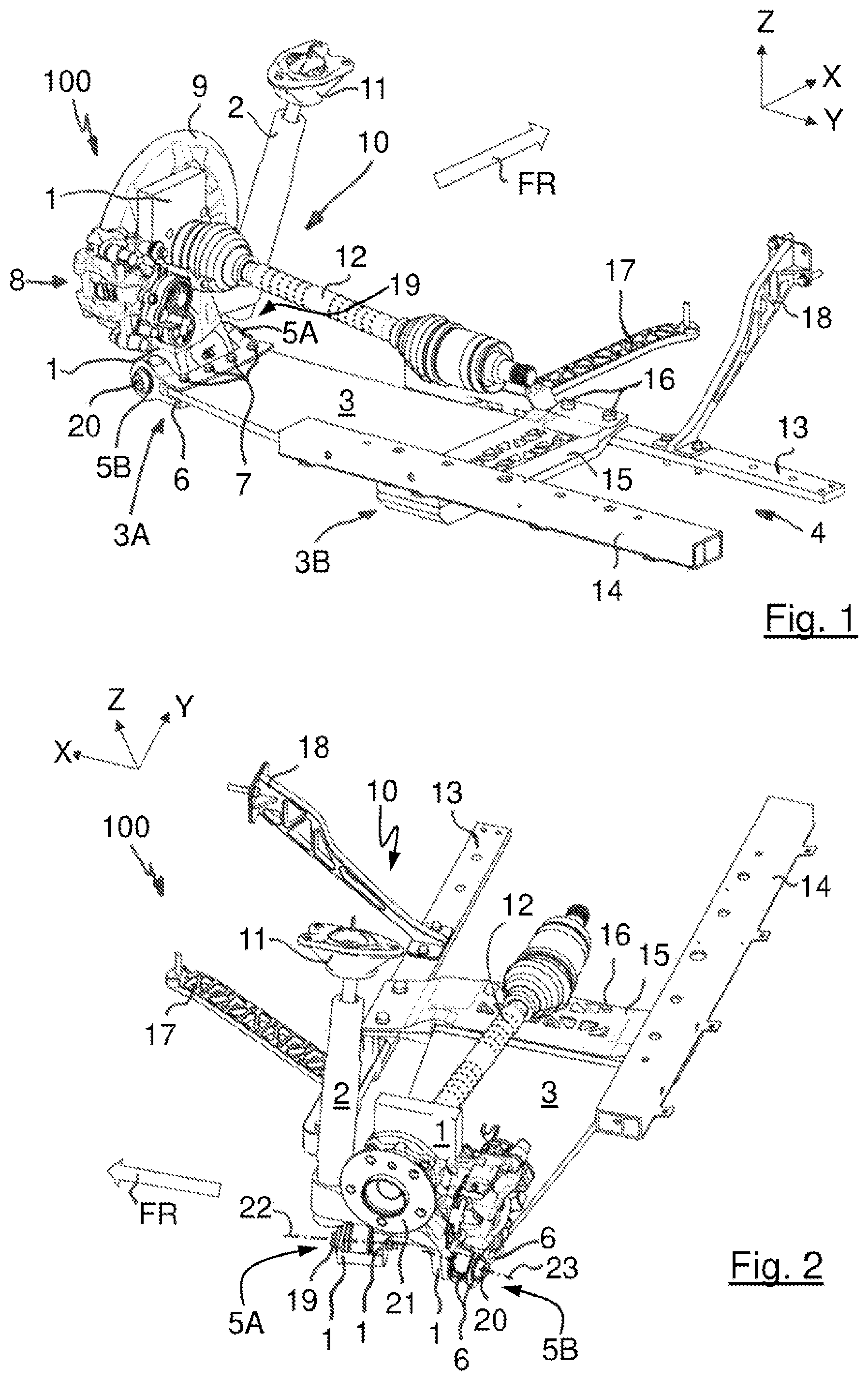 Patent US11780281 Figure 1 – Independent wheel suspension for a two-track vehicle, axle and vehicle