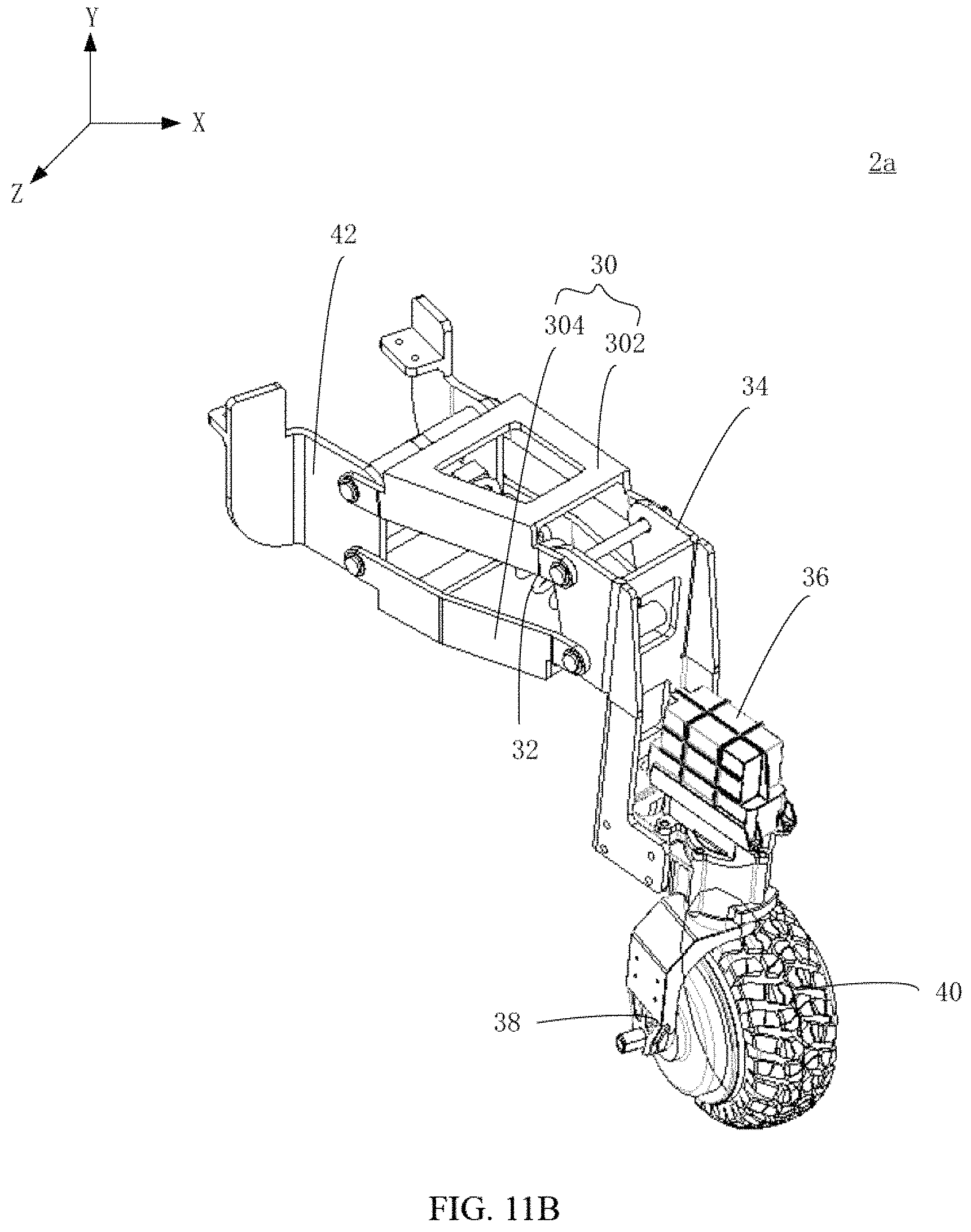 Patent US11780282 Figure 12 – Suspension assembly, suspension damping device and six wheels bionic chassis