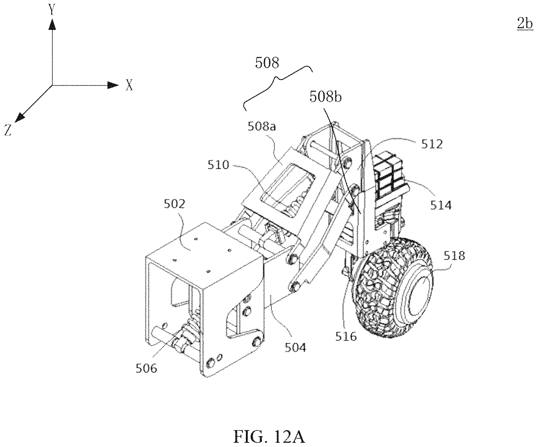 Patent US11780282 Figure 13 – Suspension assembly, suspension damping device and six wheels bionic chassis