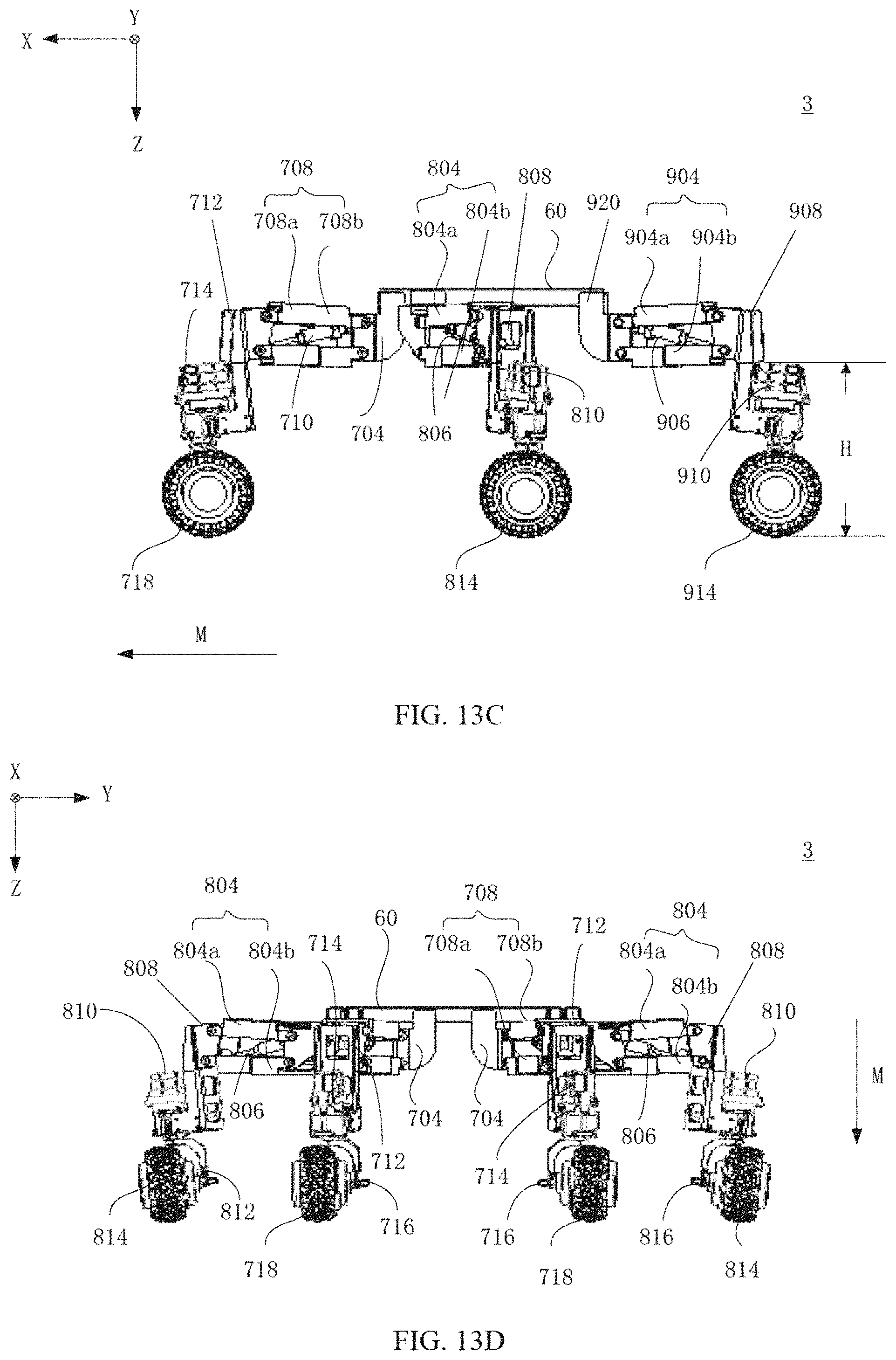 Patent US11780282 Figure 17 – Suspension assembly, suspension damping device and six wheels bionic chassis