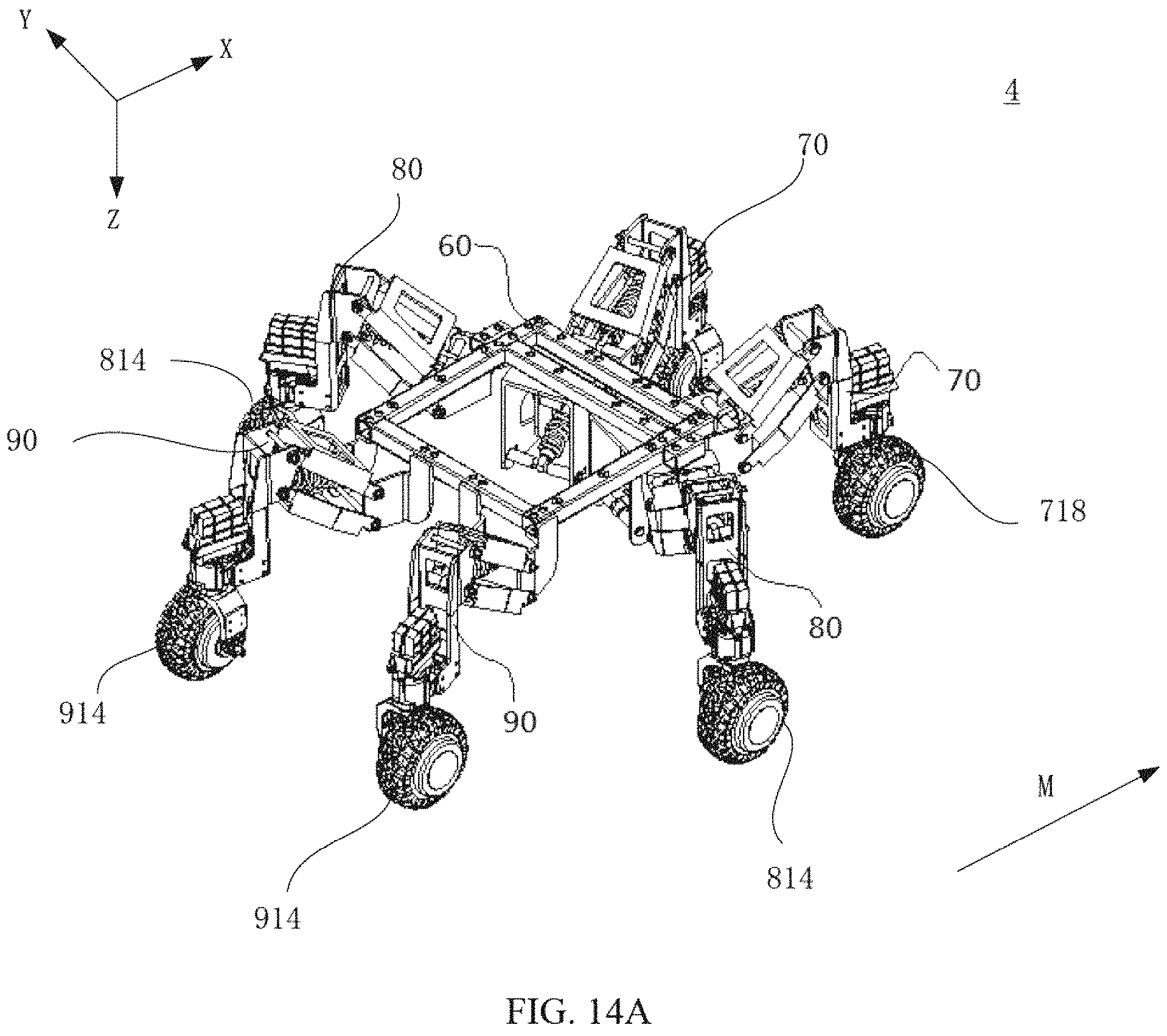 Patent US11780282 Figure 18 – Suspension assembly, suspension damping device and six wheels bionic chassis