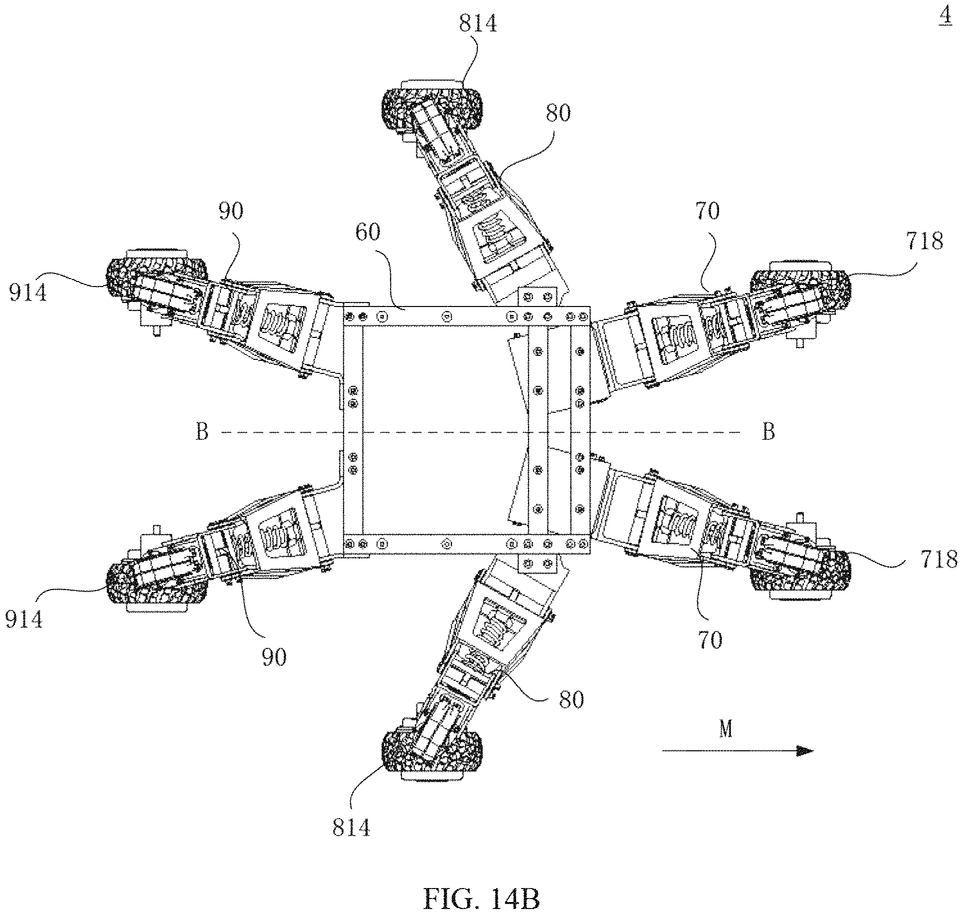 Patent US11780282 Figure 19 – Suspension assembly, suspension damping device and six wheels bionic chassis