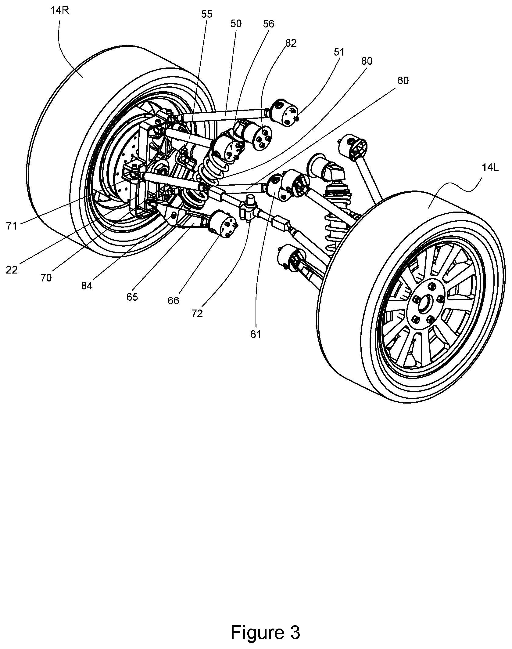 Patent US11780283 Figure 2 – Vehicle suspension and drive mechanism with virtual steering pivot