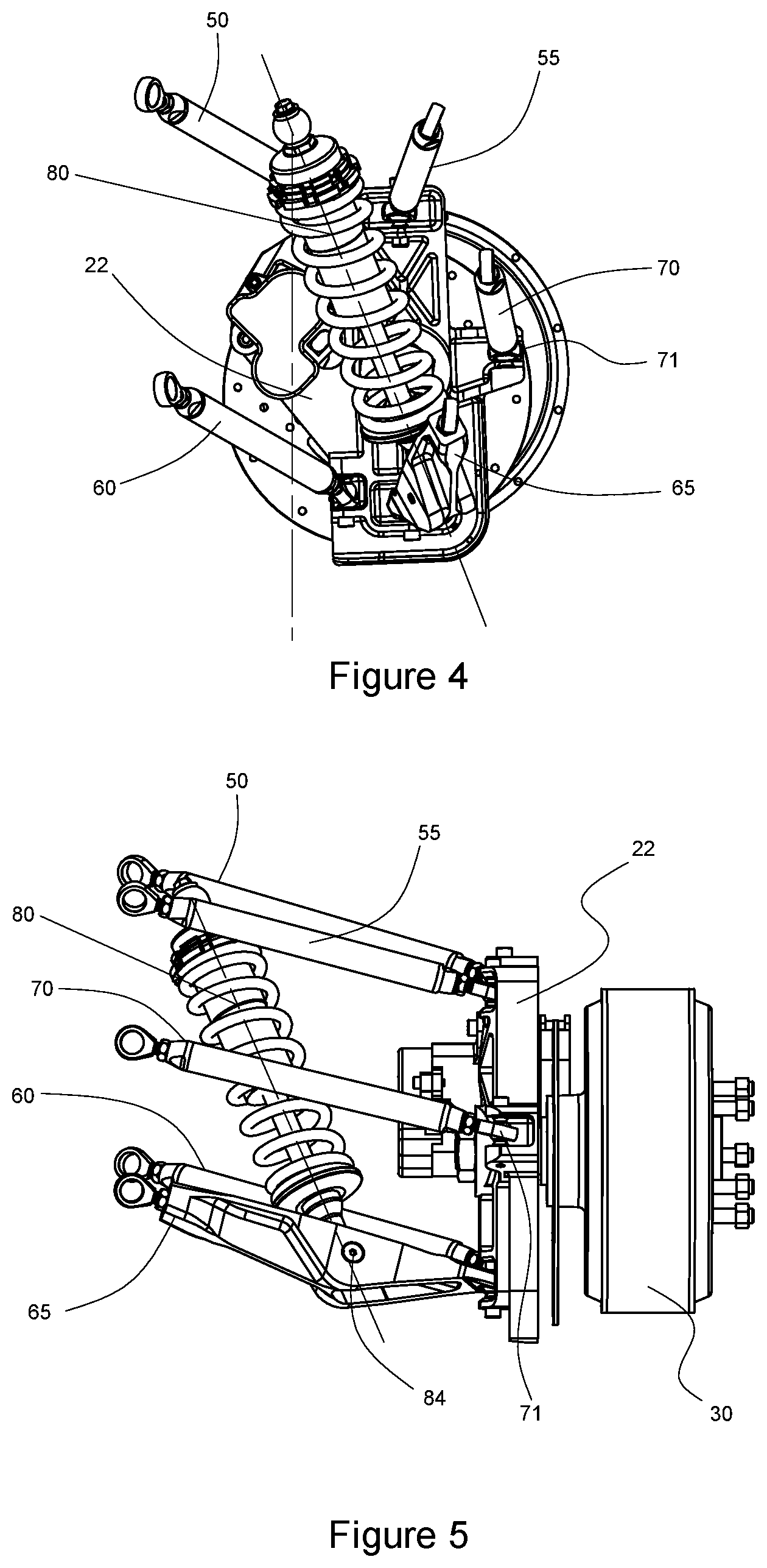 Patent US11780283 Figure 3 – Vehicle suspension and drive mechanism with virtual steering pivot