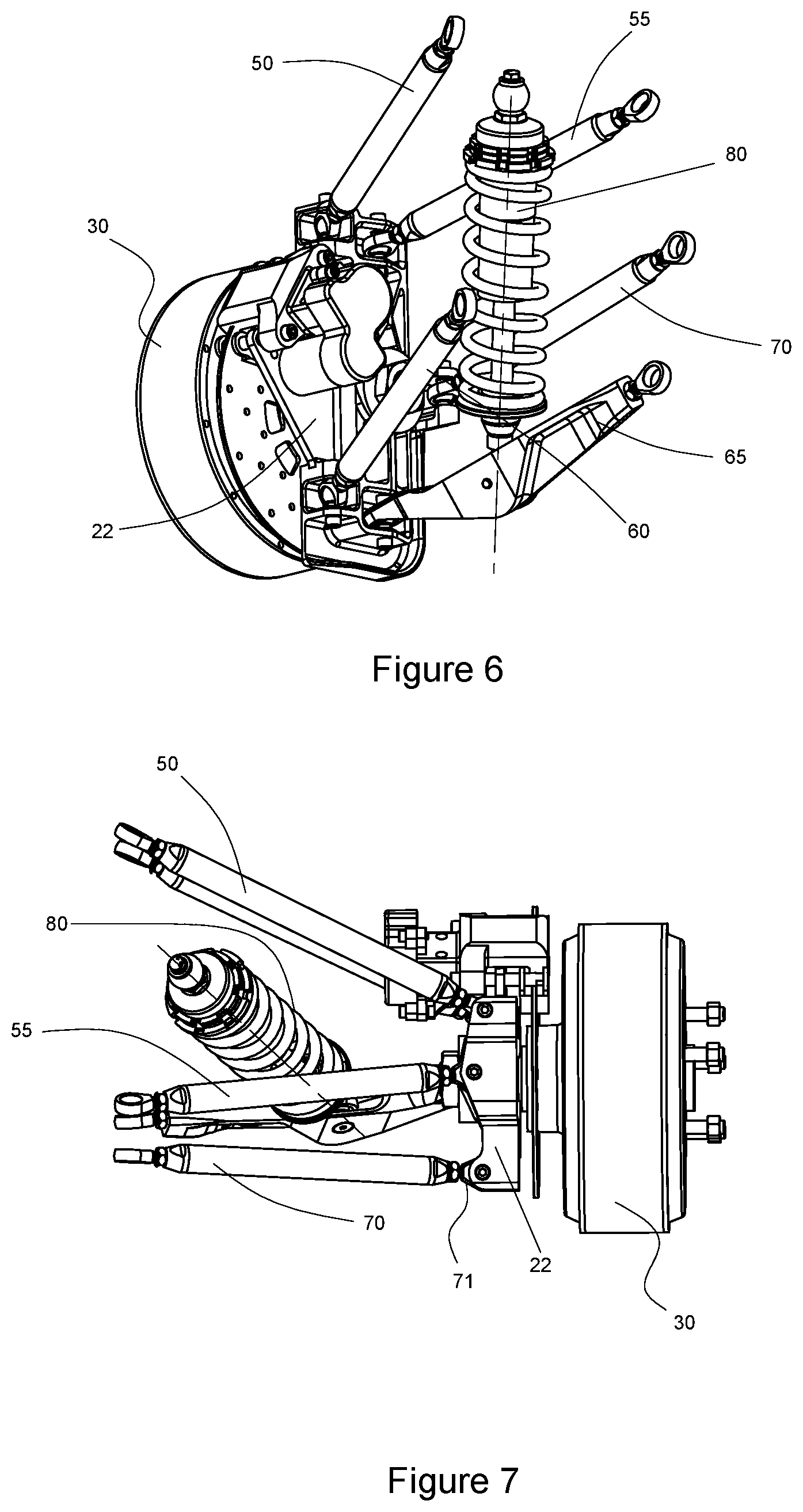 Patent US11780283 Figure 4 – Vehicle suspension and drive mechanism with virtual steering pivot
