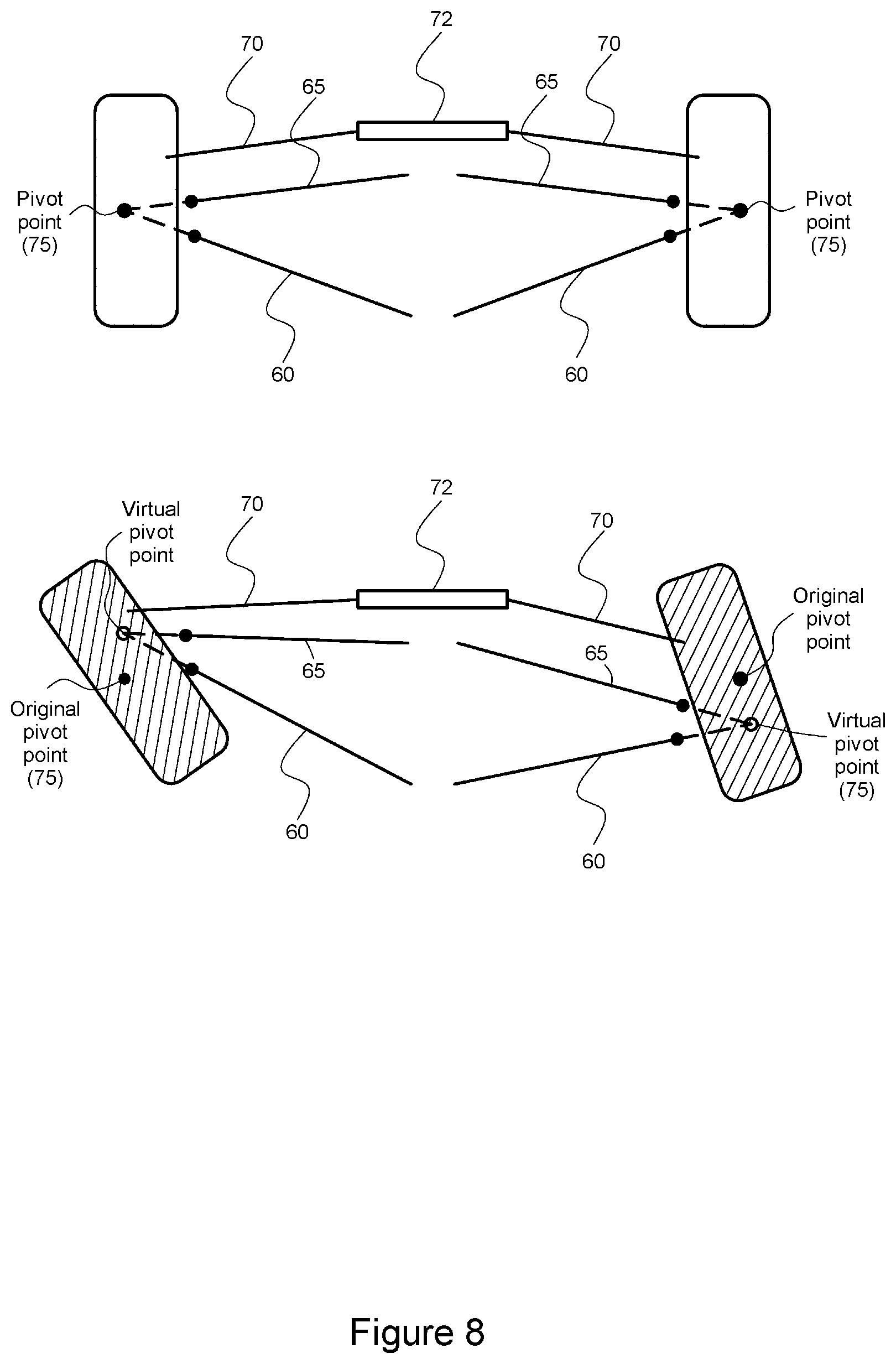 Patent US11780283 Figure 5 – Vehicle suspension and drive mechanism with virtual steering pivot