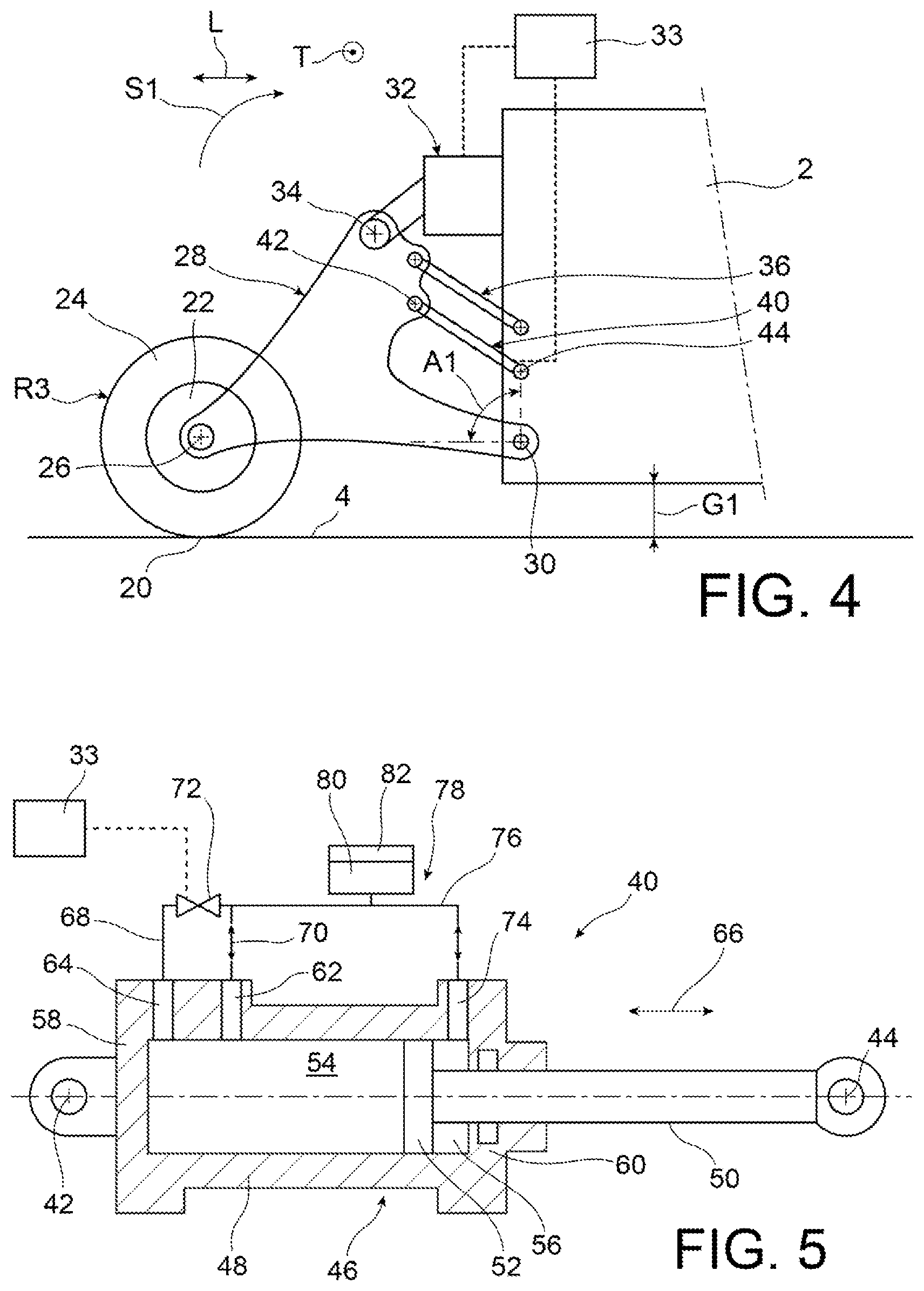 Patent US11780284 Figure 2 – Vehicle comprising a controlled vertical position chassis, in order to be lowered into a low position supported on the ground