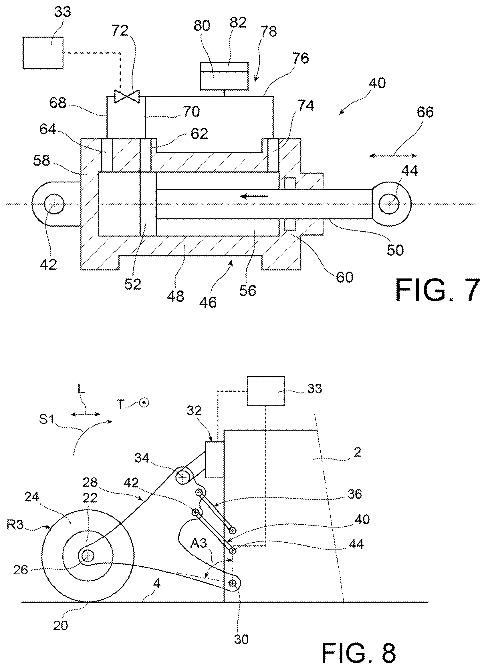 Patent US11780284 Figure 4 – Vehicle comprising a controlled vertical position chassis, in order to be lowered into a low position supported on the ground