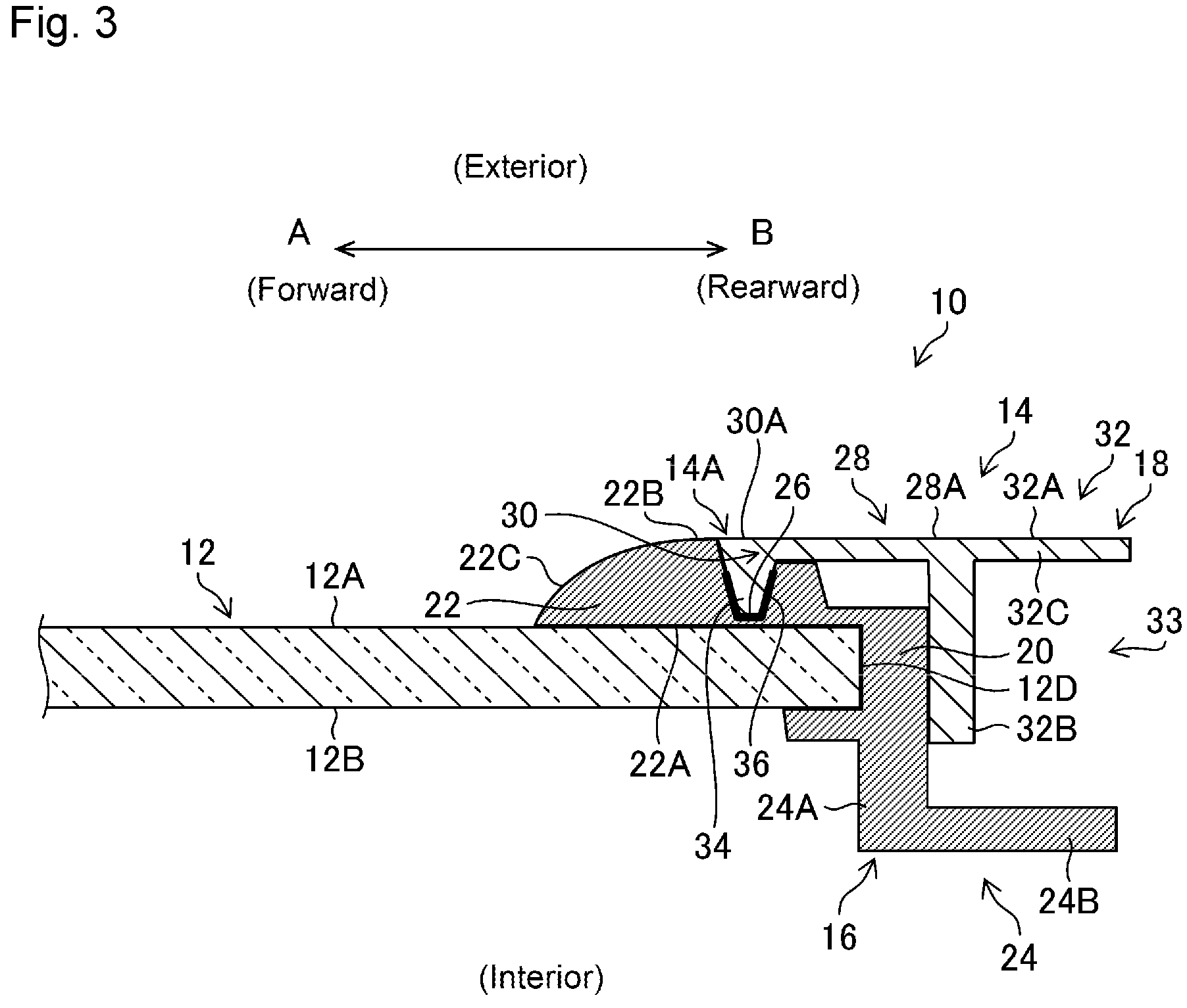 Patent US11780300 Figure 3 – Fixed window glass with division bar