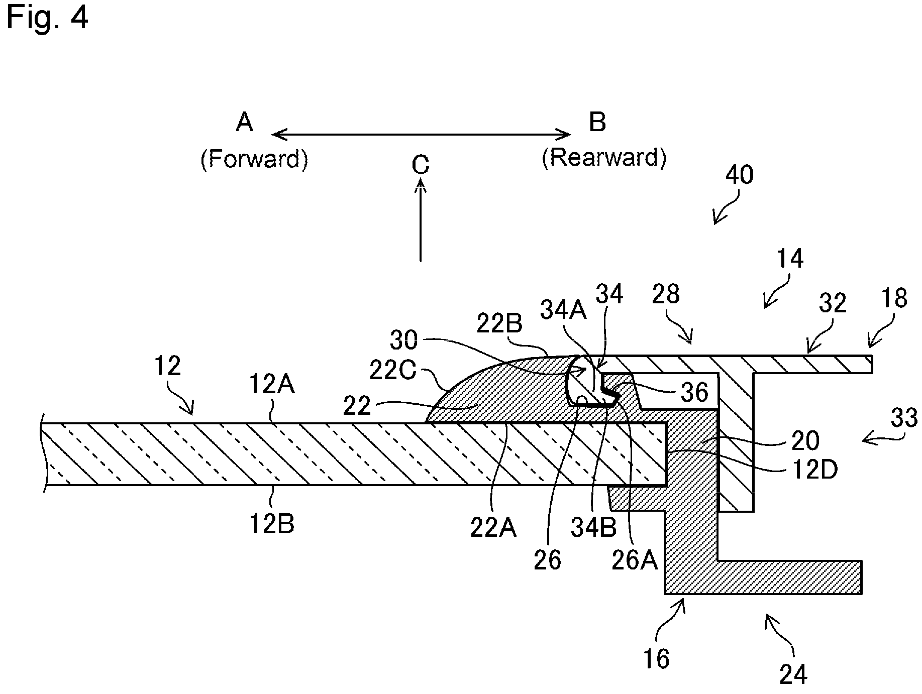 Patent US11780300 Figure 4 – Fixed window glass with division bar
