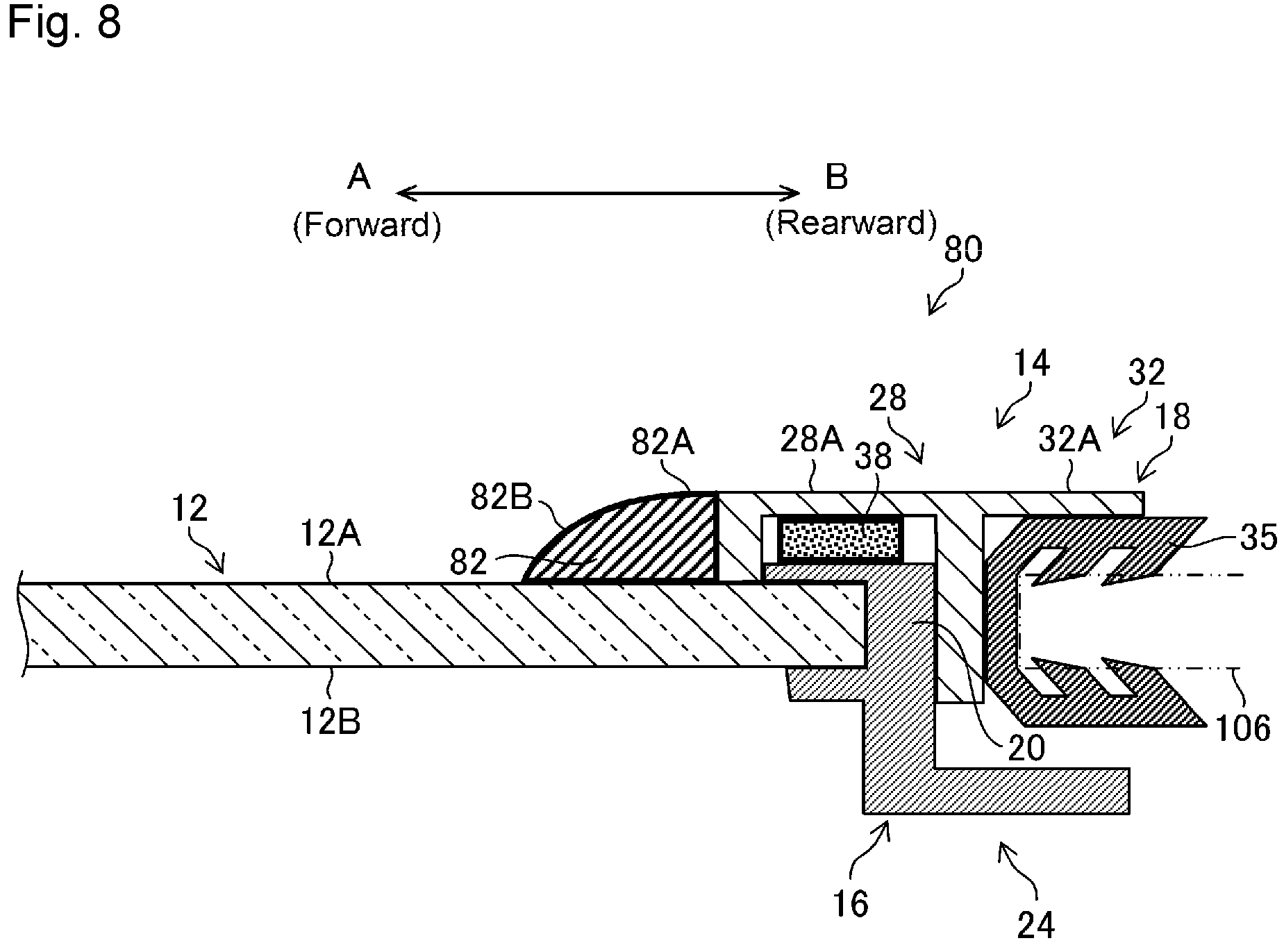 Patent US11780300 Figure 8 – Fixed window glass with division bar