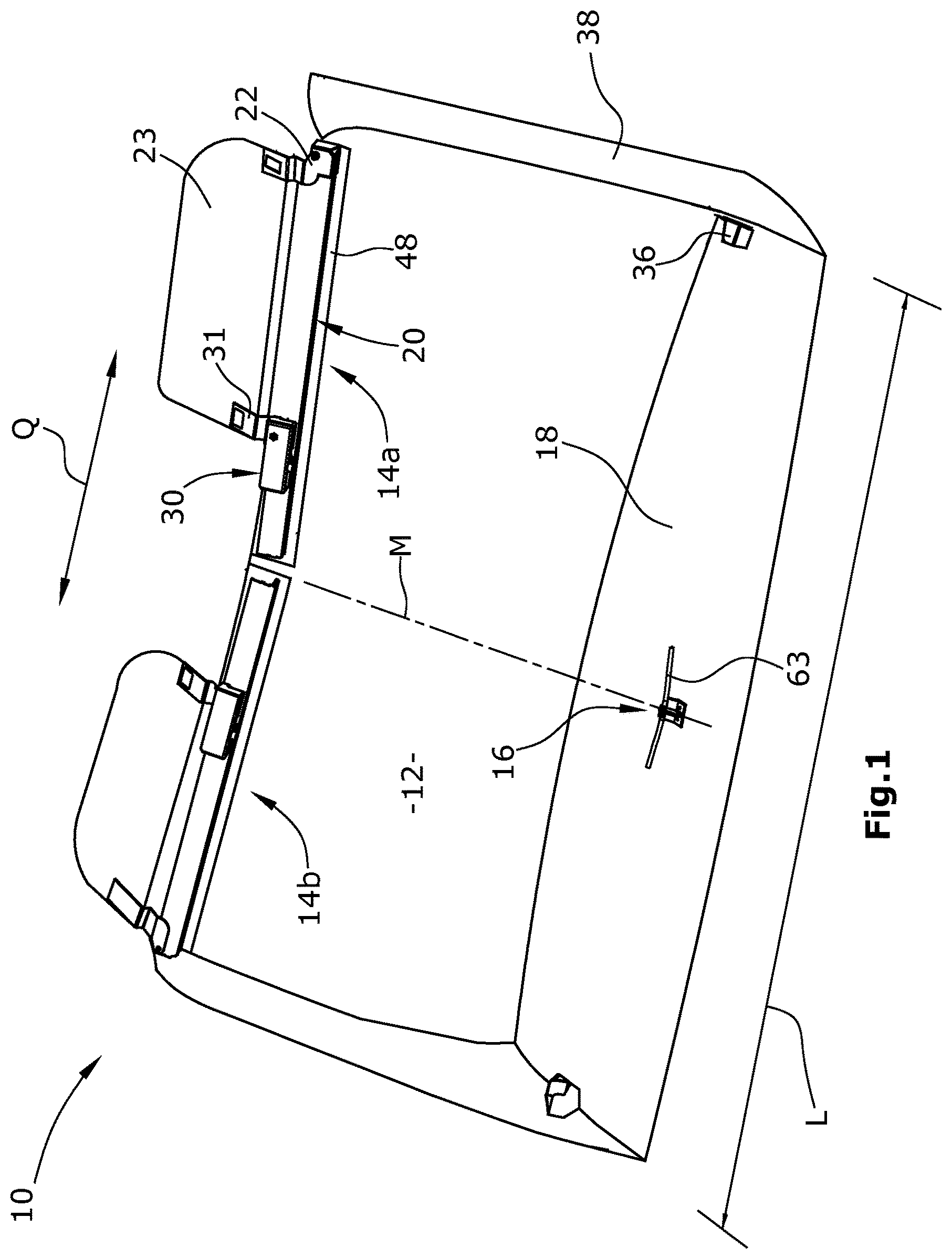 Patent US11780301 Figure 1 – Blinding arrangement for the shielding of a vehicle windshield