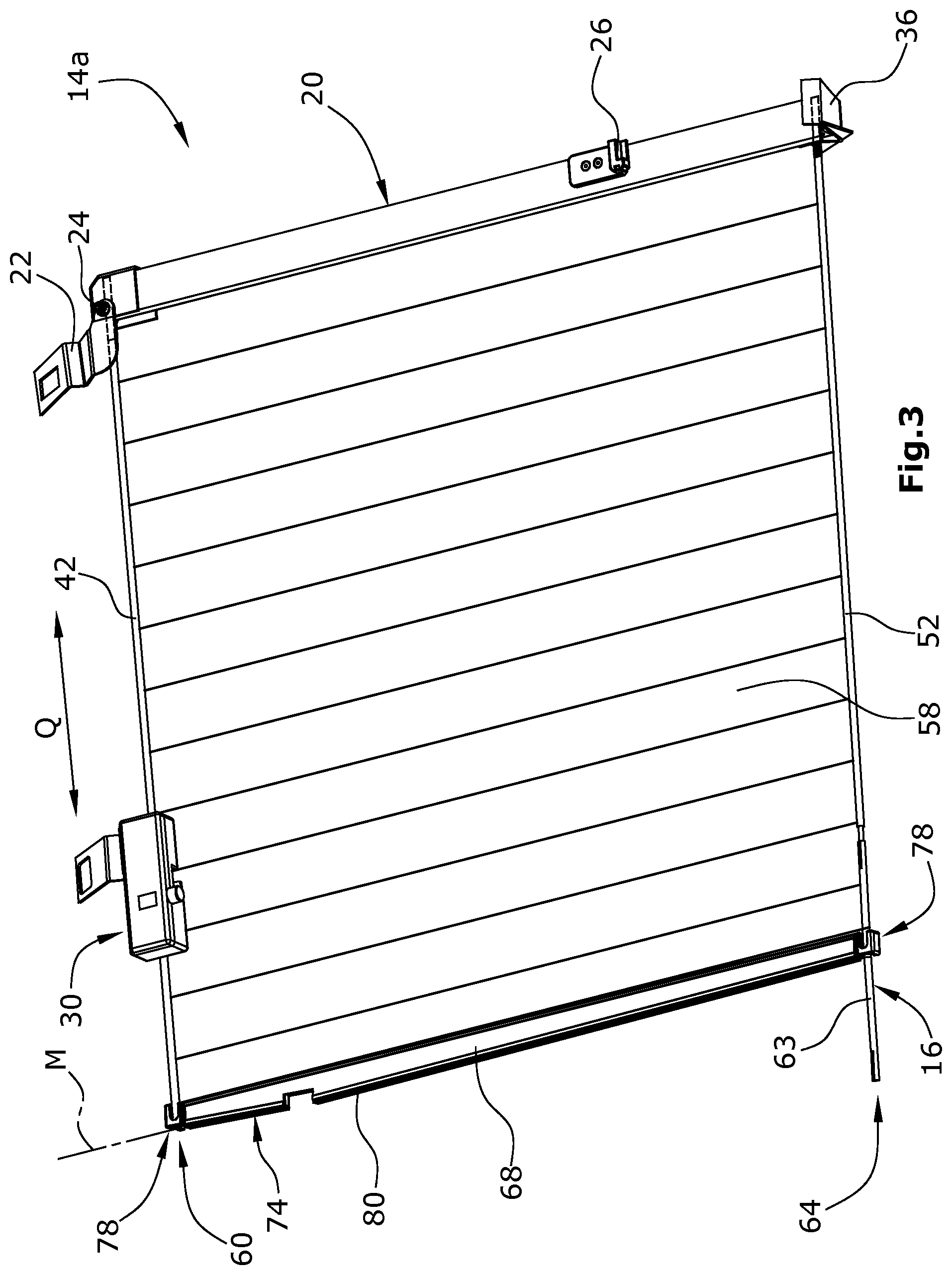 Patent US11780301 Figure 3 – Blinding arrangement for the shielding of a vehicle windshield