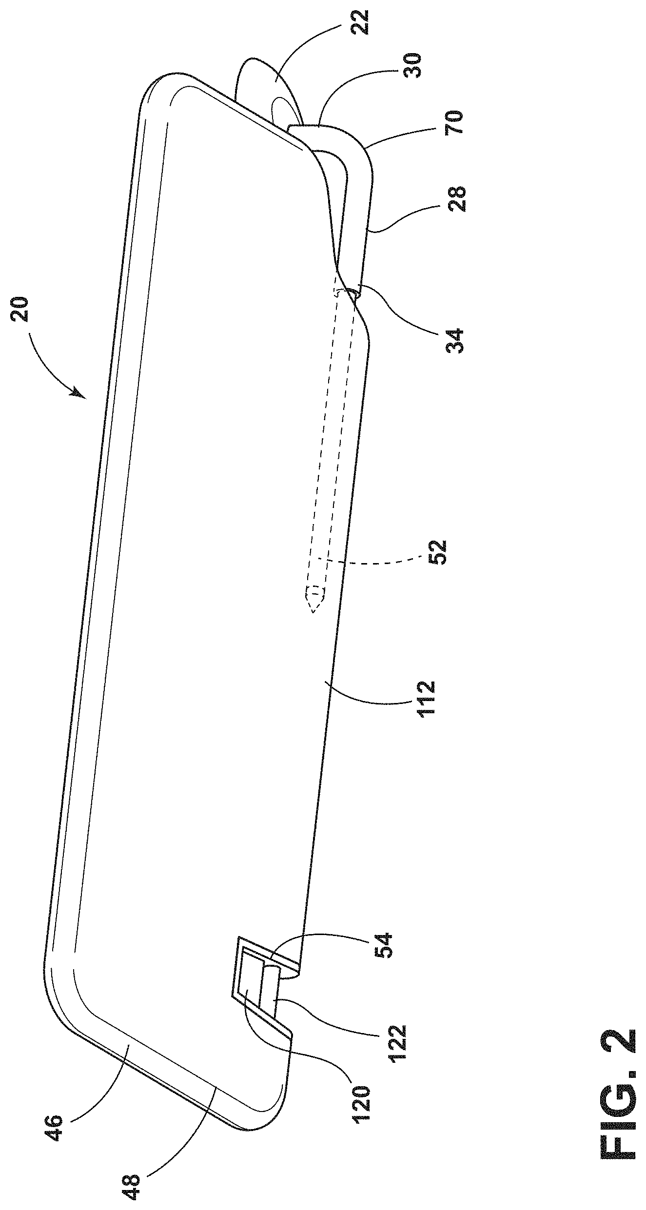Patent US11780302 Figure 2 – Sun visor with an incorporated impact point