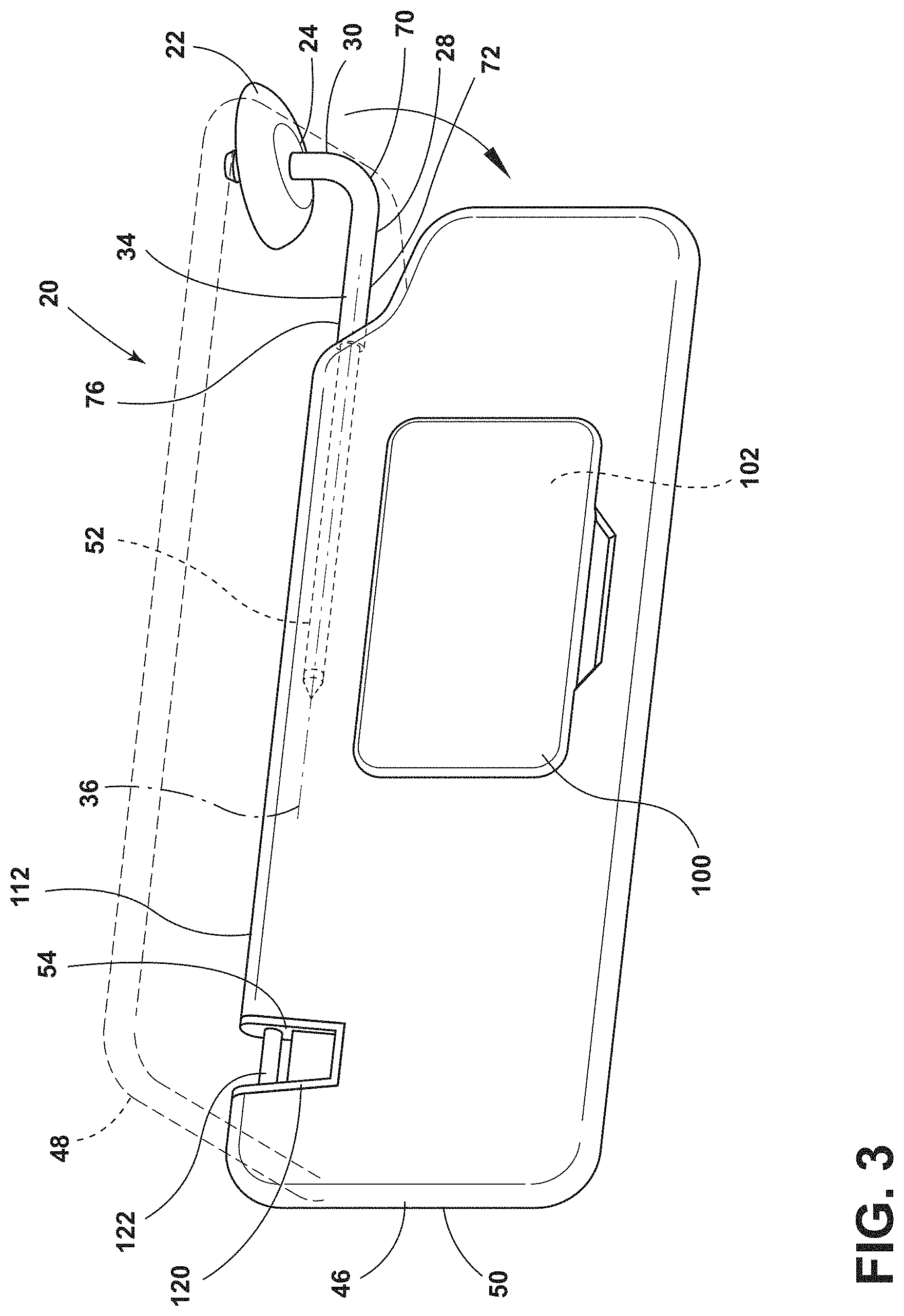 Patent US11780302 Figure 3 – Sun visor with an incorporated impact point