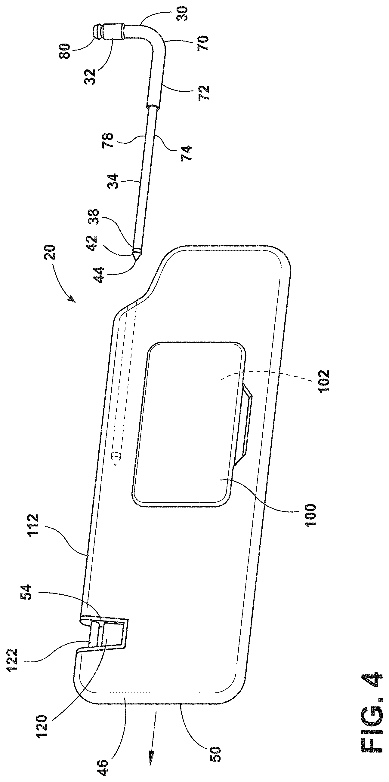 Patent US11780302 Figure 4 – Sun visor with an incorporated impact point