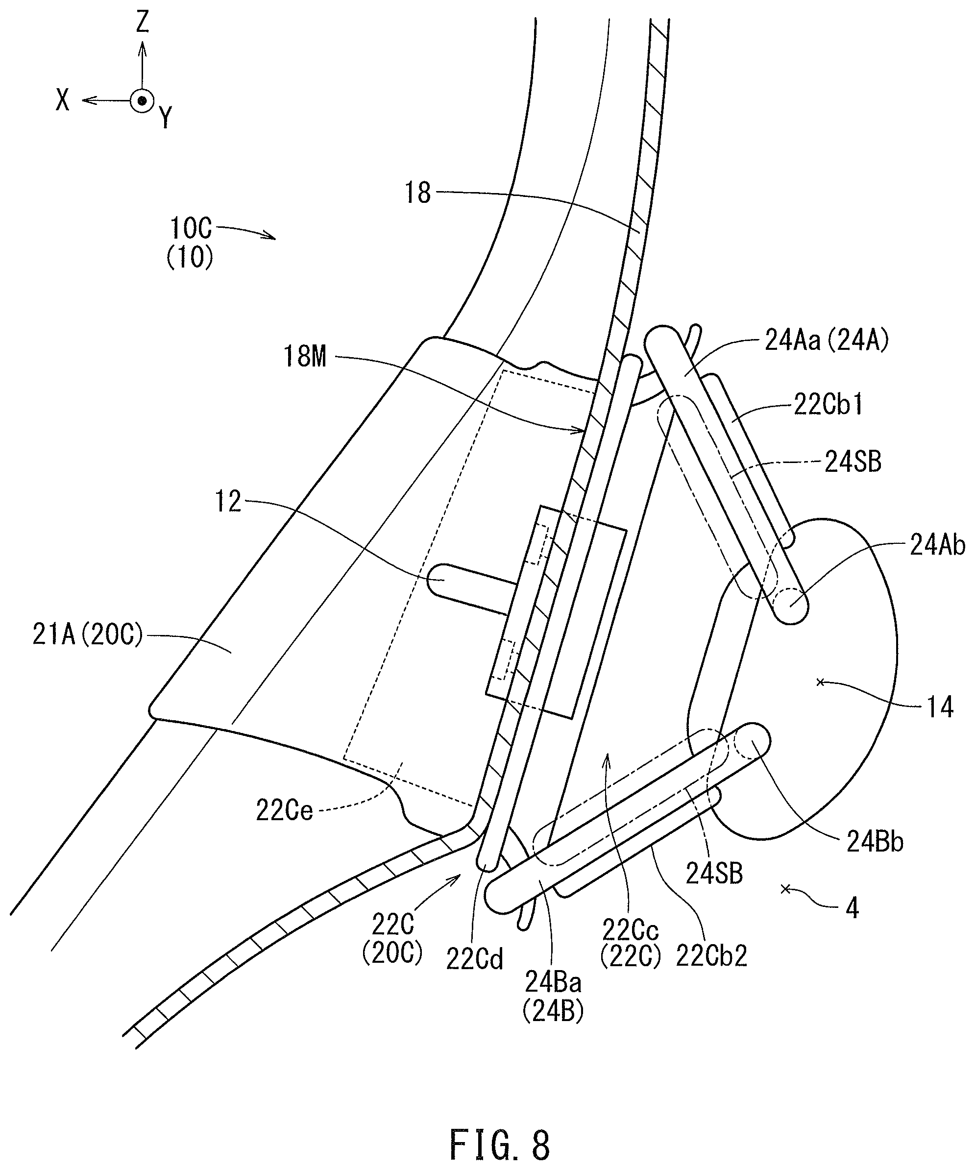 Patent US11780303 Figure 8 – Striker mounting structure