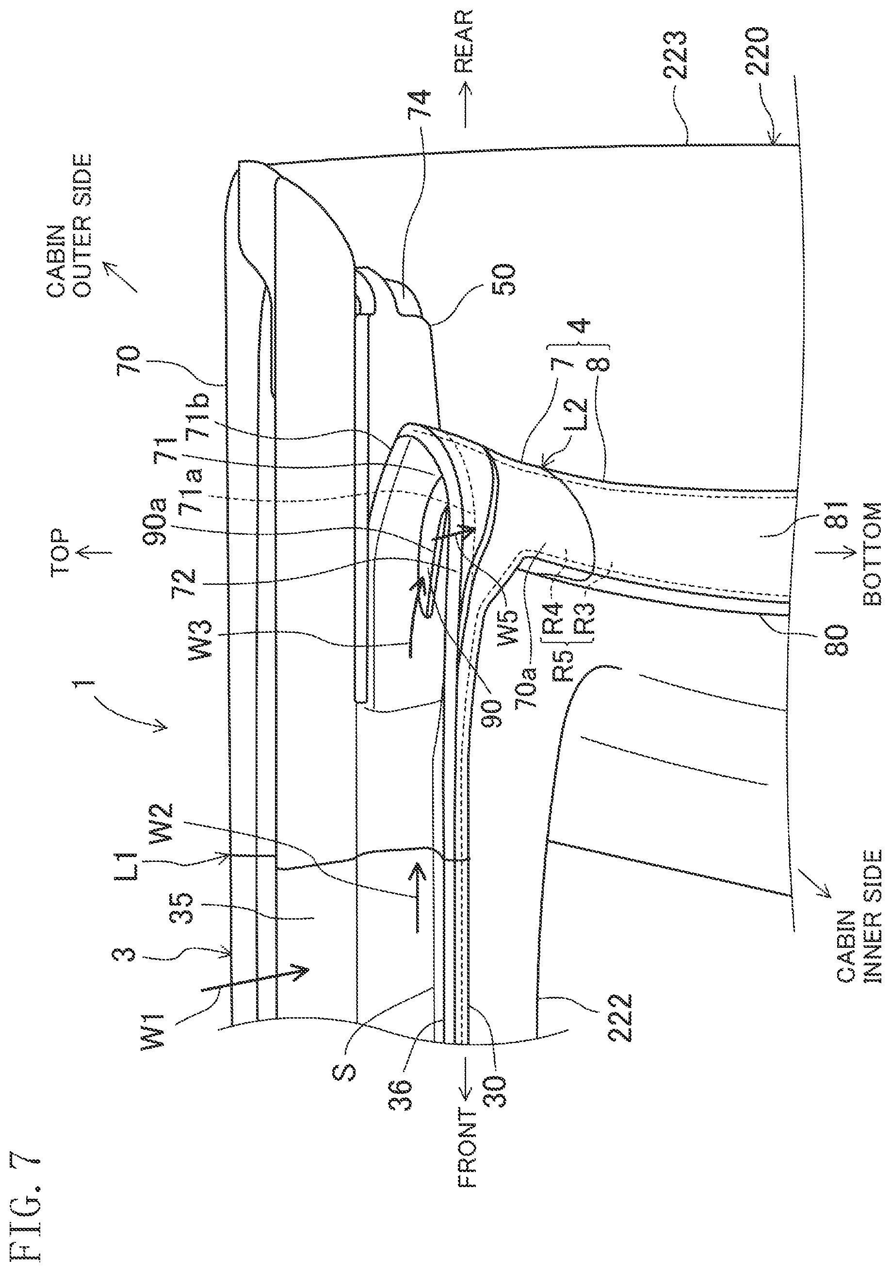 Patent US11780307 Figure 7 – Sealing member for vehicle door