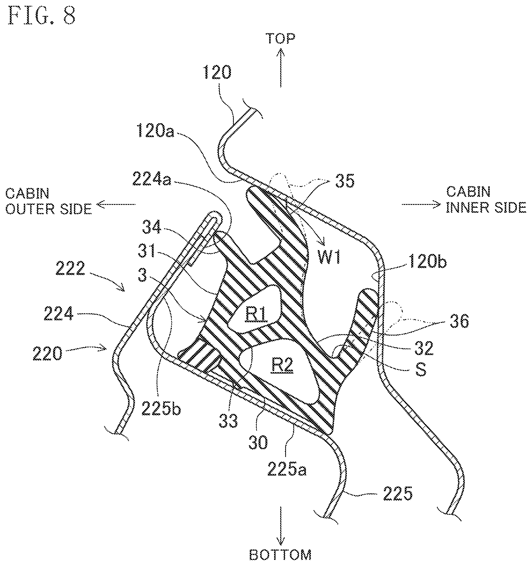 Patent US11780307 Figure 8 – Sealing member for vehicle door